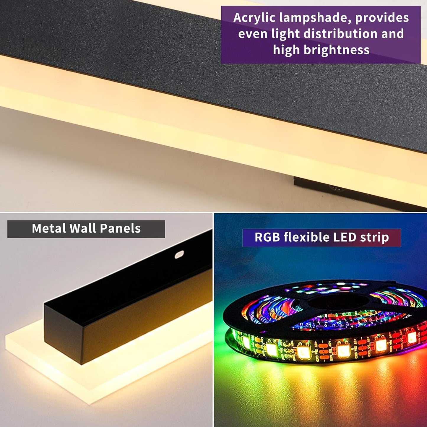 2 Pack Modern Exterior Lighting Fixtures, 39.3inch RGB LED Outdoor Wall Lights, IP65 Waterproof, Dimmable Long Linear Wall Mounted Sconce for Porch, Patio, Garage, House with Remote Control 39inch 2 Pack