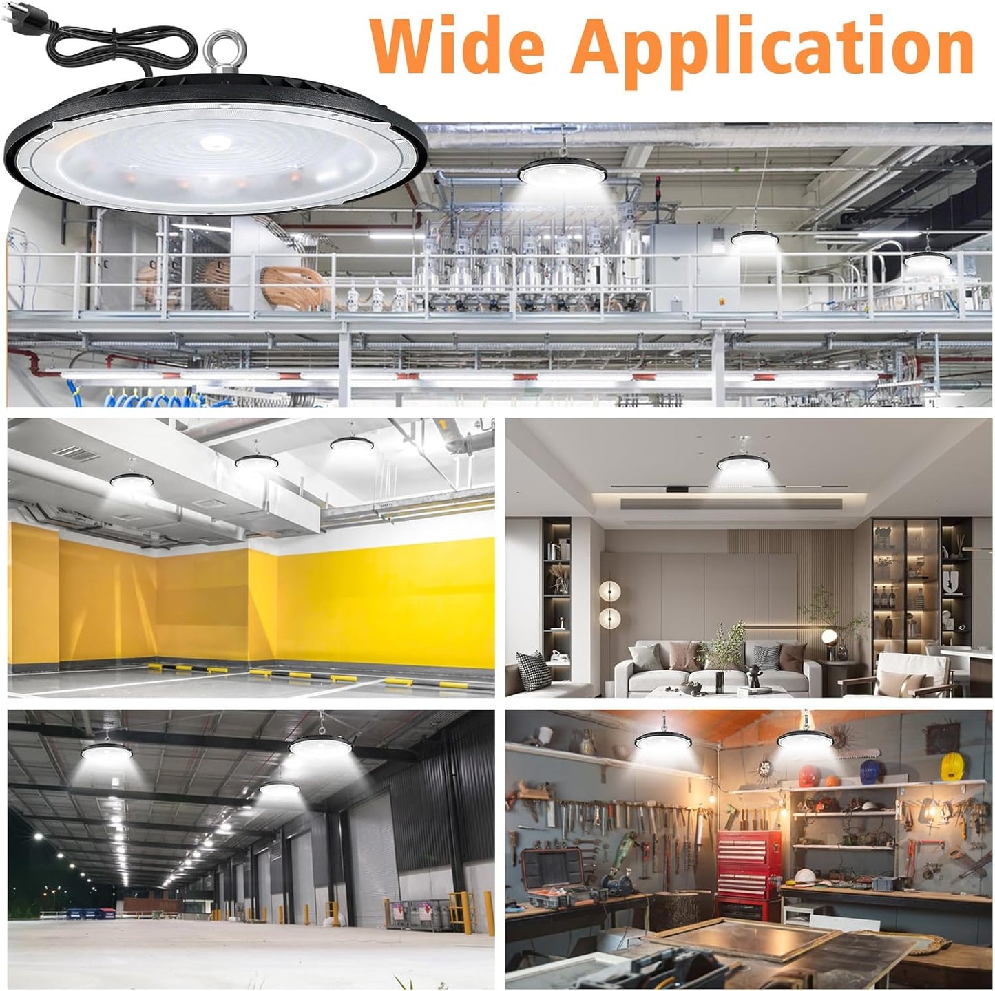 LED High Bay Light, 200W High Bay LED Shop Lights 28000LM 5000K, UFO LED High Bay Light for Garage Warehouse Workshop Factory Gym Barn, 5Ft Power