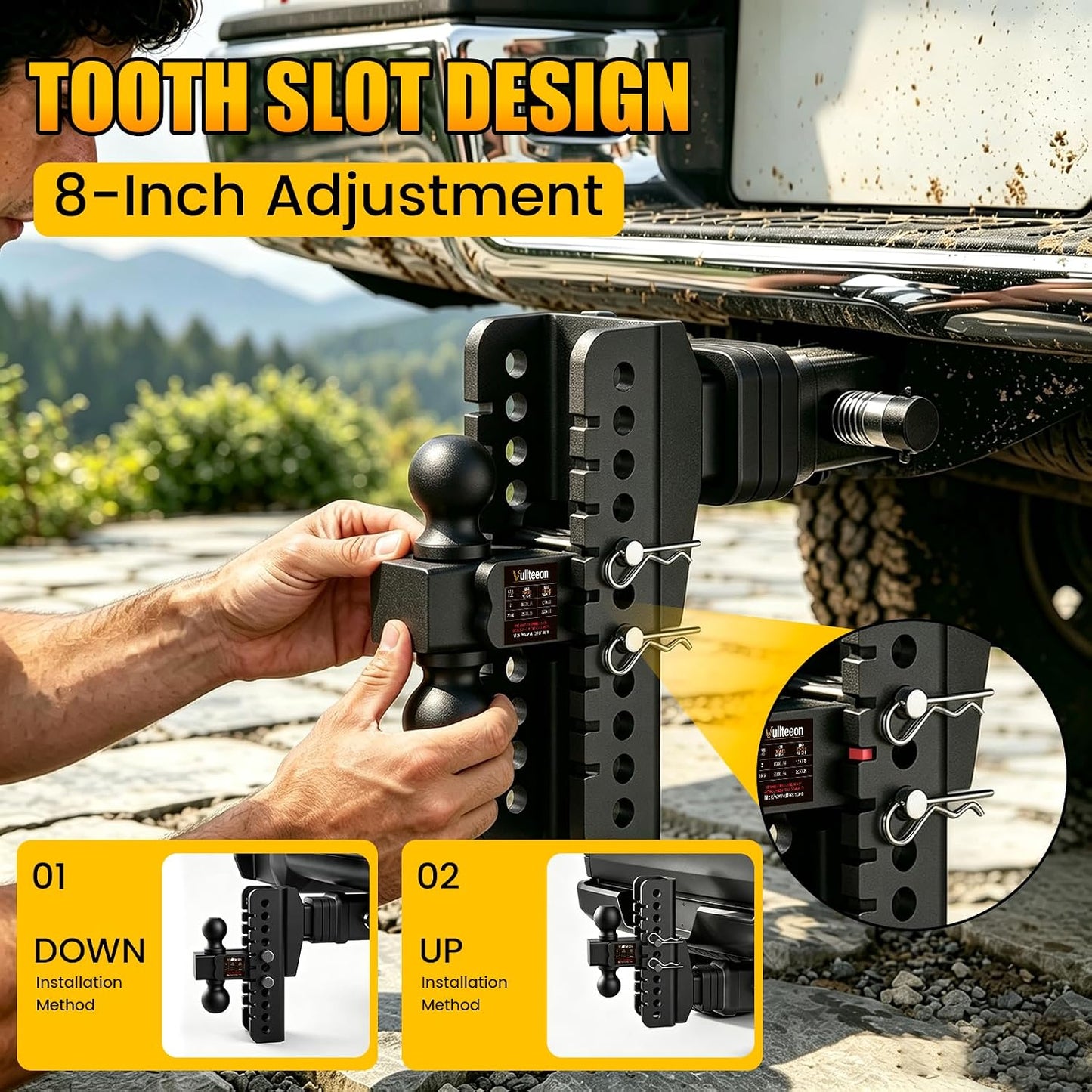 Adjustable Trailer Hitch,Upgraded 8'' Drop Hitch for 2 ''Receiver | Adjustable Tow Hitch with 2" & 2-5/16" Balls, Heavy Duty Truck Hitches for RV, Boat,Cargo,Slot-Fit Design, 22000 LBS GTW