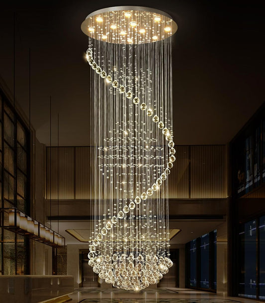 Crystal, High-Ceiling Chandelier for Staircases 98' LED Dimmable Light Fixtures