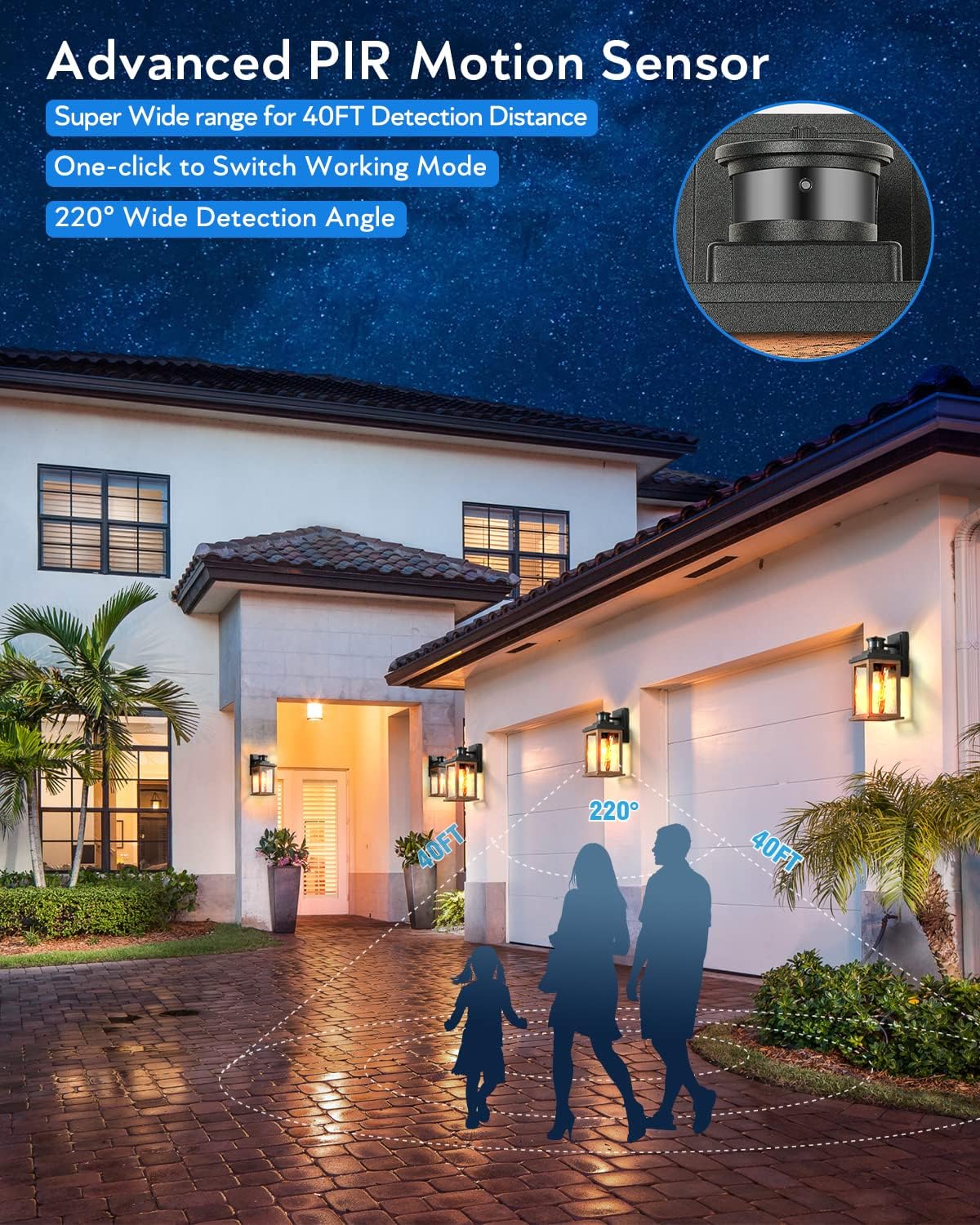 VIANIS Motion Sensor Outdoor Lights, Dusk to Dawn Outdoor Lighting for House, Wood Grain Garage Lights, Lantern Wall Mount, Waterproof Porch Sconce