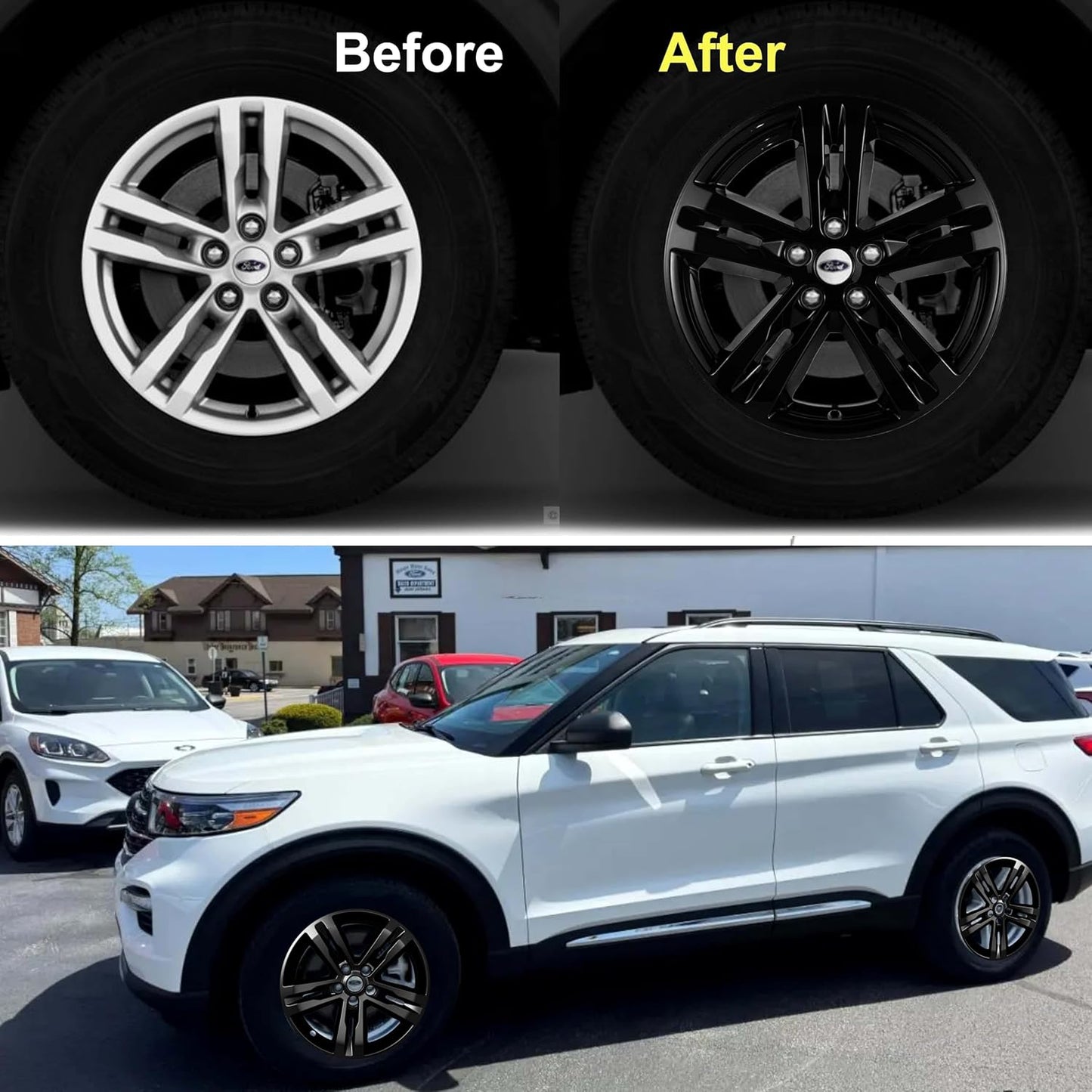 18 inch Wheel Skins compaitble with Ford Explorer 2020-2024; Set of 4 Wheel Covers ; Glossy Black