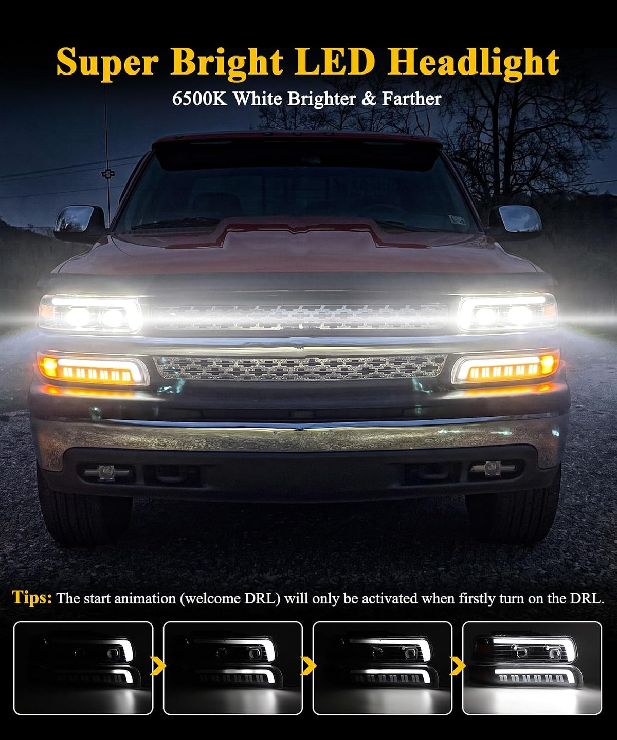 Partsam LED Headlights Assembly for 1999-2002 Silverado DOT DRL Sequential