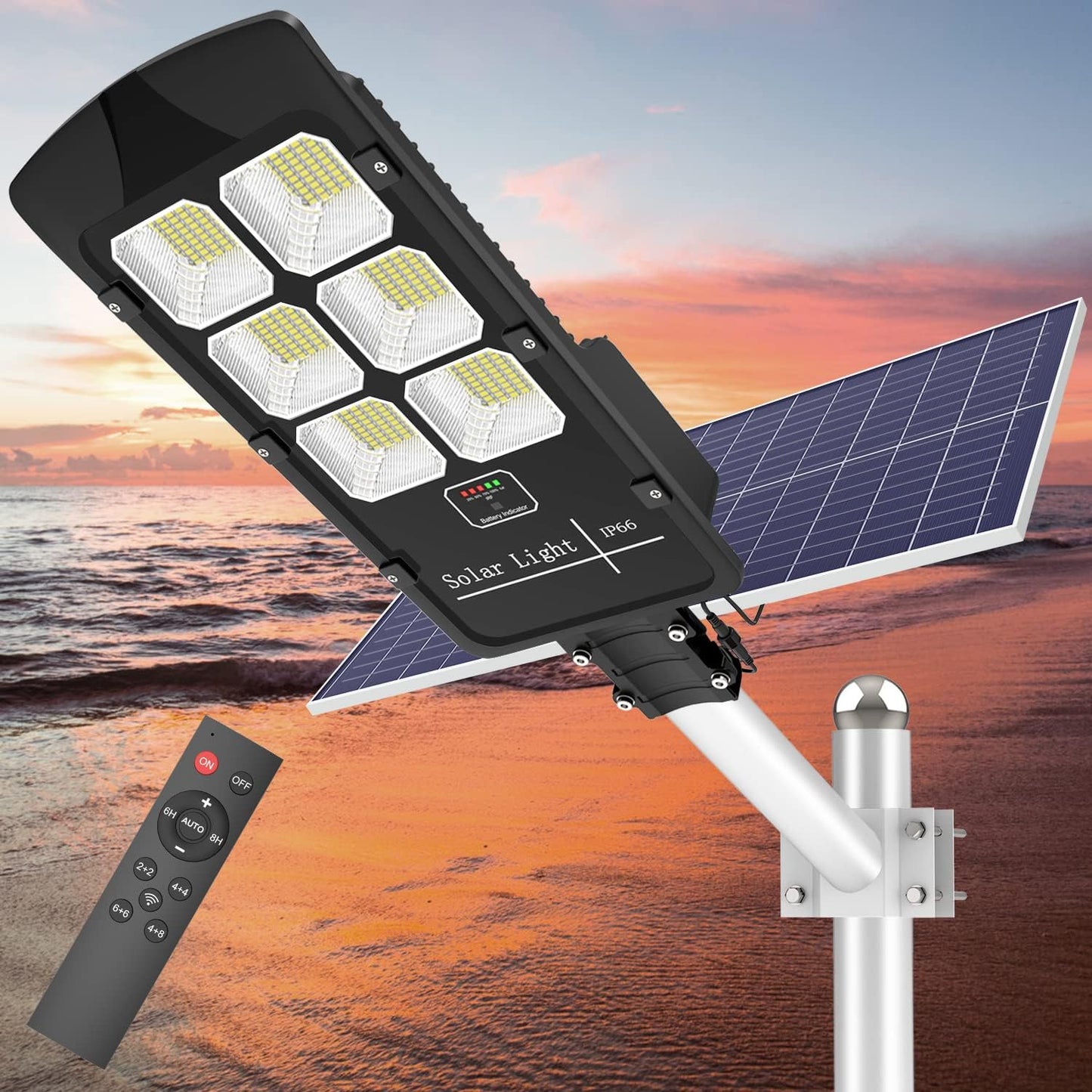 JOYEYE 800W Solar Street Light Outdoor 50000 Lumens Motion Sensor Dusk to Dawn 6500K LED Street Lights Solar Powered with Remote Control for Yard,