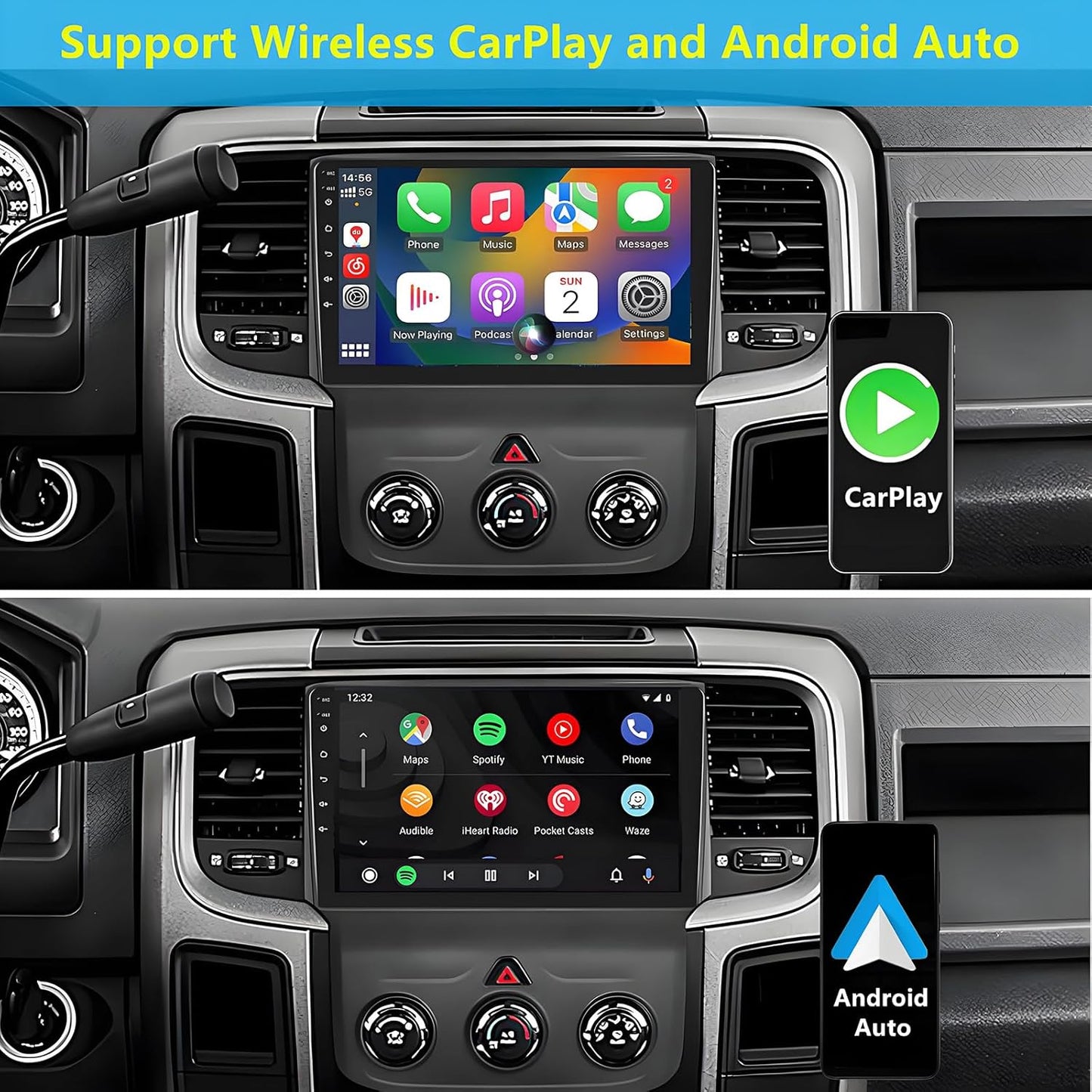 CarPlay & Andropid Auto for Dodge Ram 1500 2500 3500 Radio 2013-2019