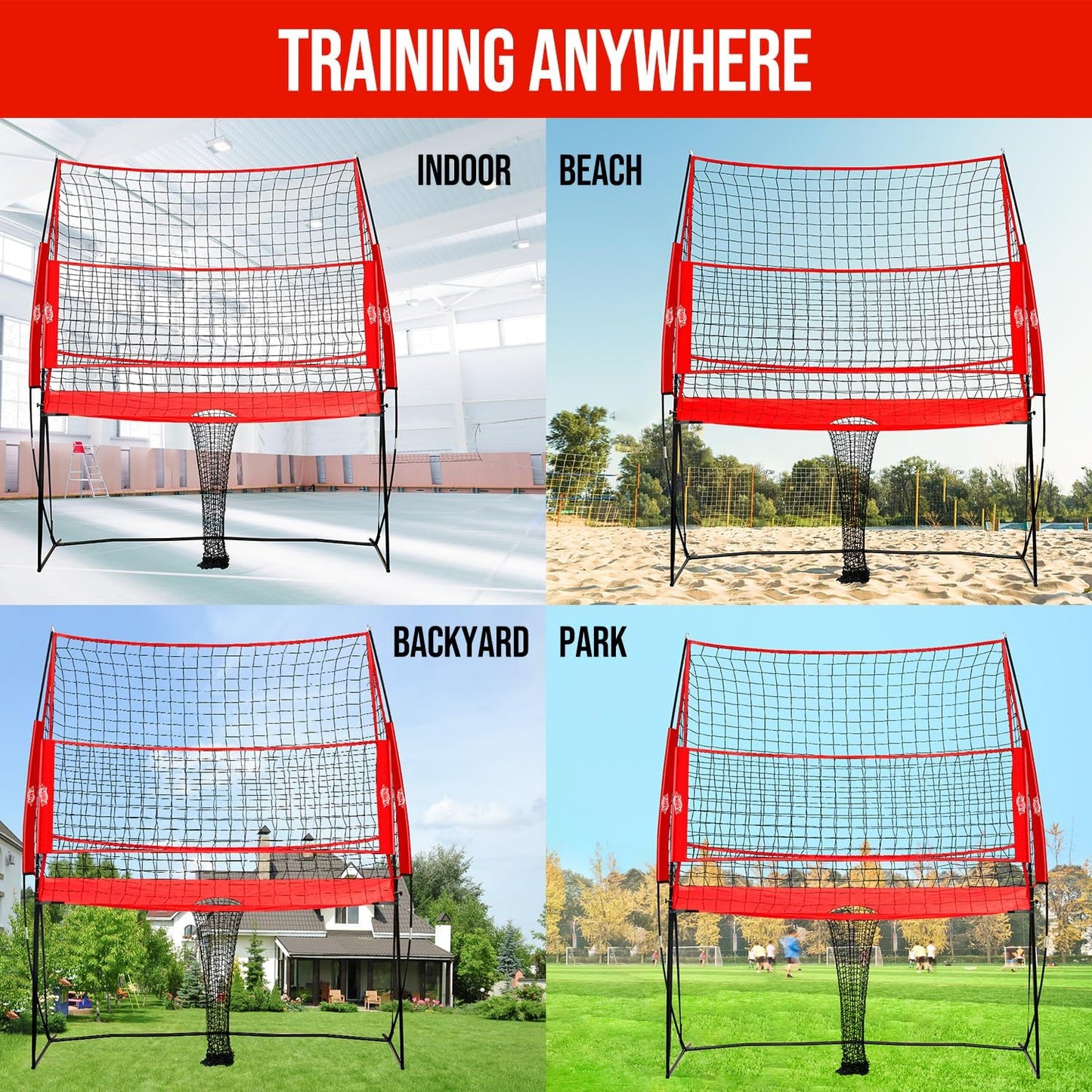 Volleyball Training Equipment Net,Height Adjustable Volleyball Practice Net Station for Serving,Spiking, Hitting,with Carrying bag Easy Assembly