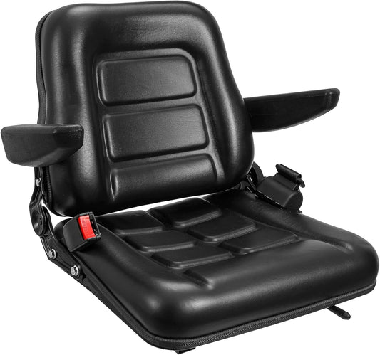 Houseables Universal Tractor Seat, Forklift Seat, Faux Leather, Adjustable Slide, Recline, Armrest, Retracting Seatbelt, Safety Sw