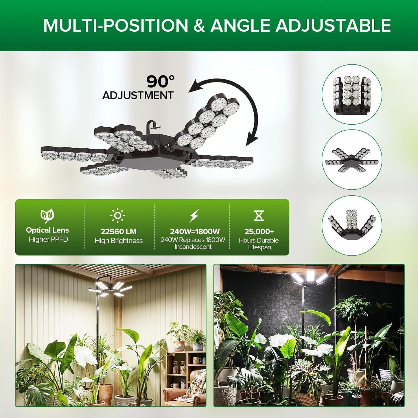 SANSI 240W Grow Light for Indoor Plant, Full Spectrum Tall Stand Floor Lamp | 22560LM, High PPFD, Heavy-Duty, Waterproof, Adjustable 62.2-86.6in, CRI 95, Timer, Dimmable, Remote Control, for Large Plants