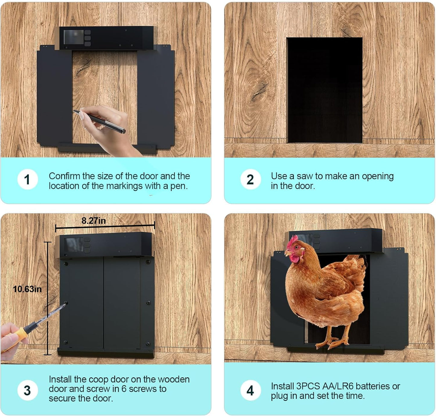 CKAIJHIEG Chicken Coop Door, Automatic Chicken Coop Door Opener, Large LCD Display with Timer & Light Sensor, Anti-Pinch Protection