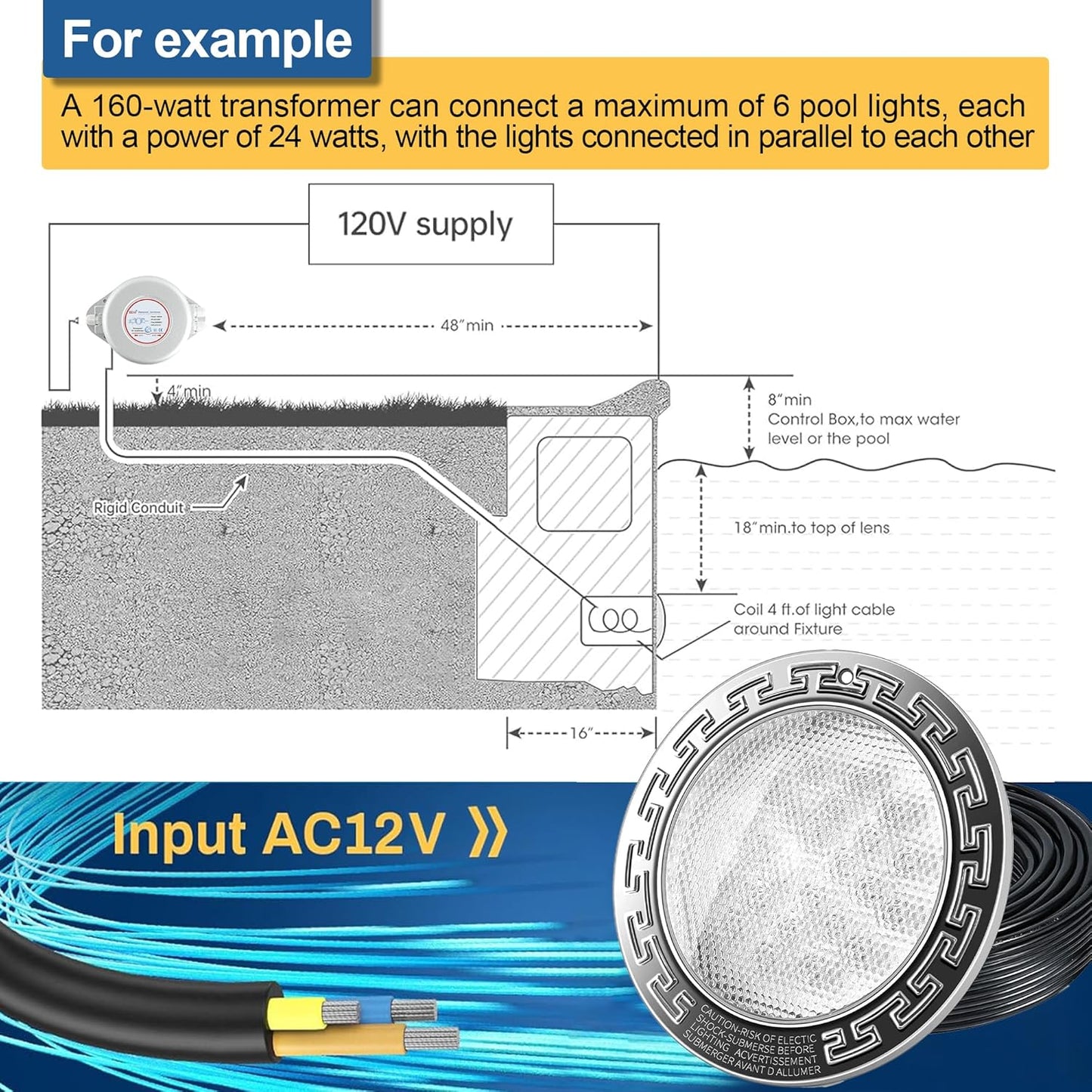 Pool Lights for Inground Pool, 10 Inch LED RGBW Color Changing Inground Pool and Spa Light, IP68 Waterproof Pool Lights for Ab