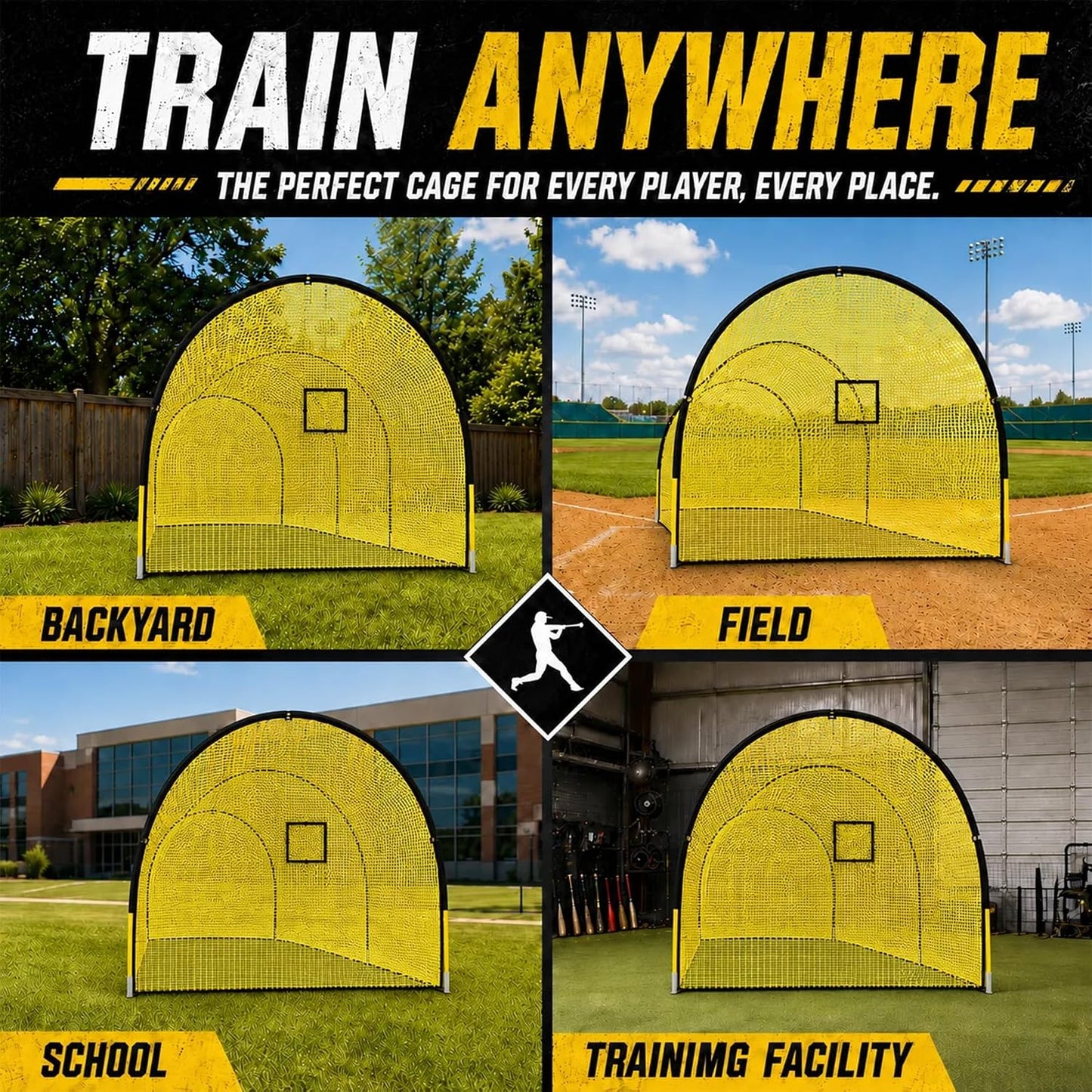 Baseball Batting Cage, 22 FT/30 FT Batting Cages for Backyard | Impact & Weather Resistant 5-Ply Net, Portable Carry Bag, Pitching Machine Compatible, Backyard, Field, Training Facility Use 22 x 12 x 8 FT