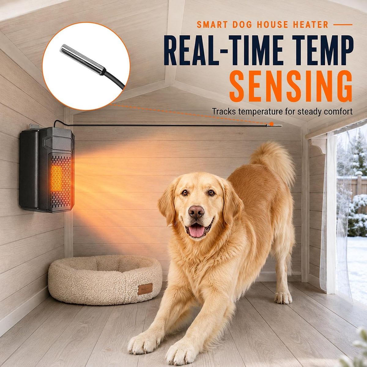 Outdoor Pet House Heater 500W - Kiroto WiFi APP Controlled Dog House Heater with Thermostat & Timer,Suitable for Winter Outdoor Heating of Outside Doghouses, Cat Beds and Chicken Coops