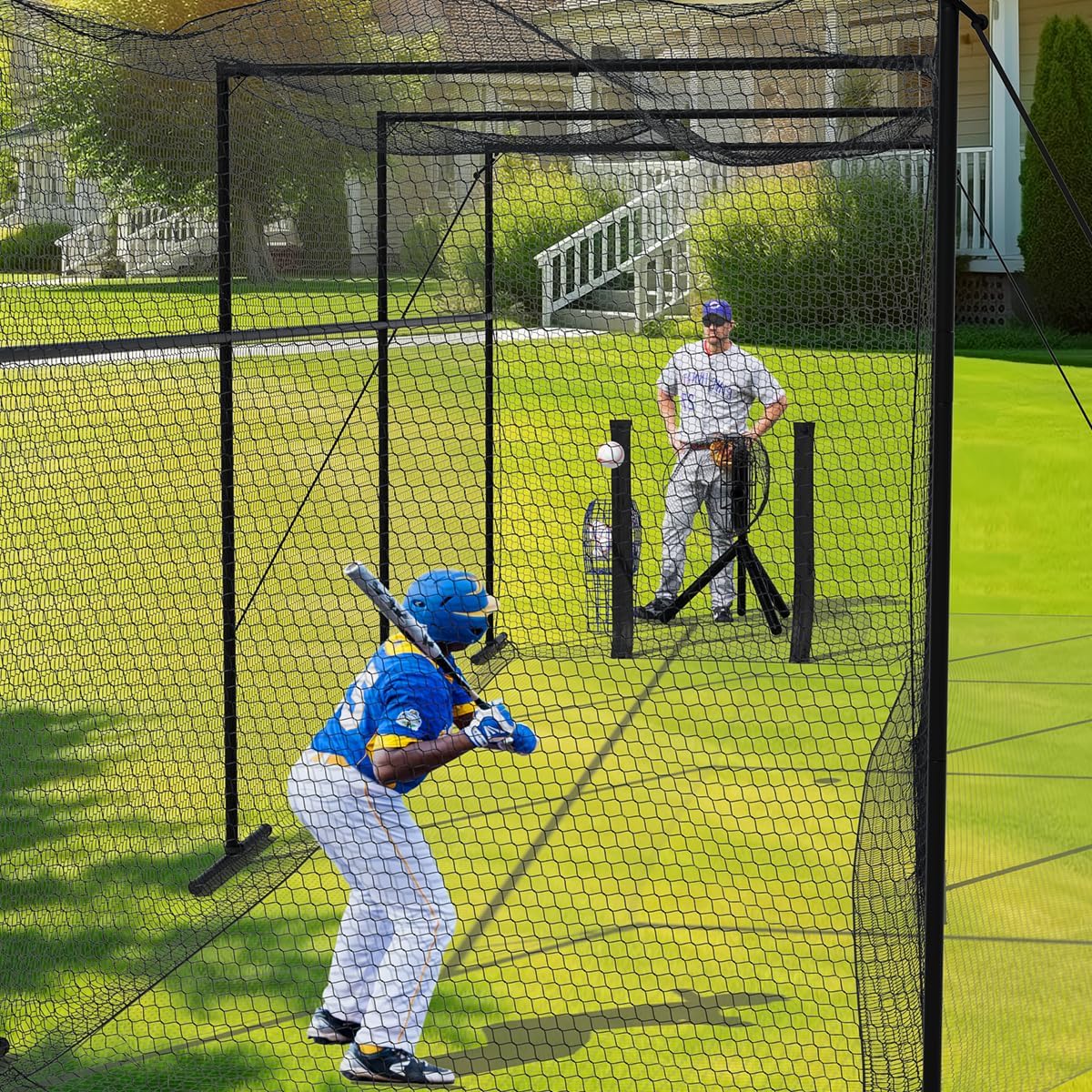 40FT Batting Cage, Baseball Softball Hitting Cage Net and Frame, Heavy Duty Baseball Softball Training Equipment, Framed Batting Cage Complete