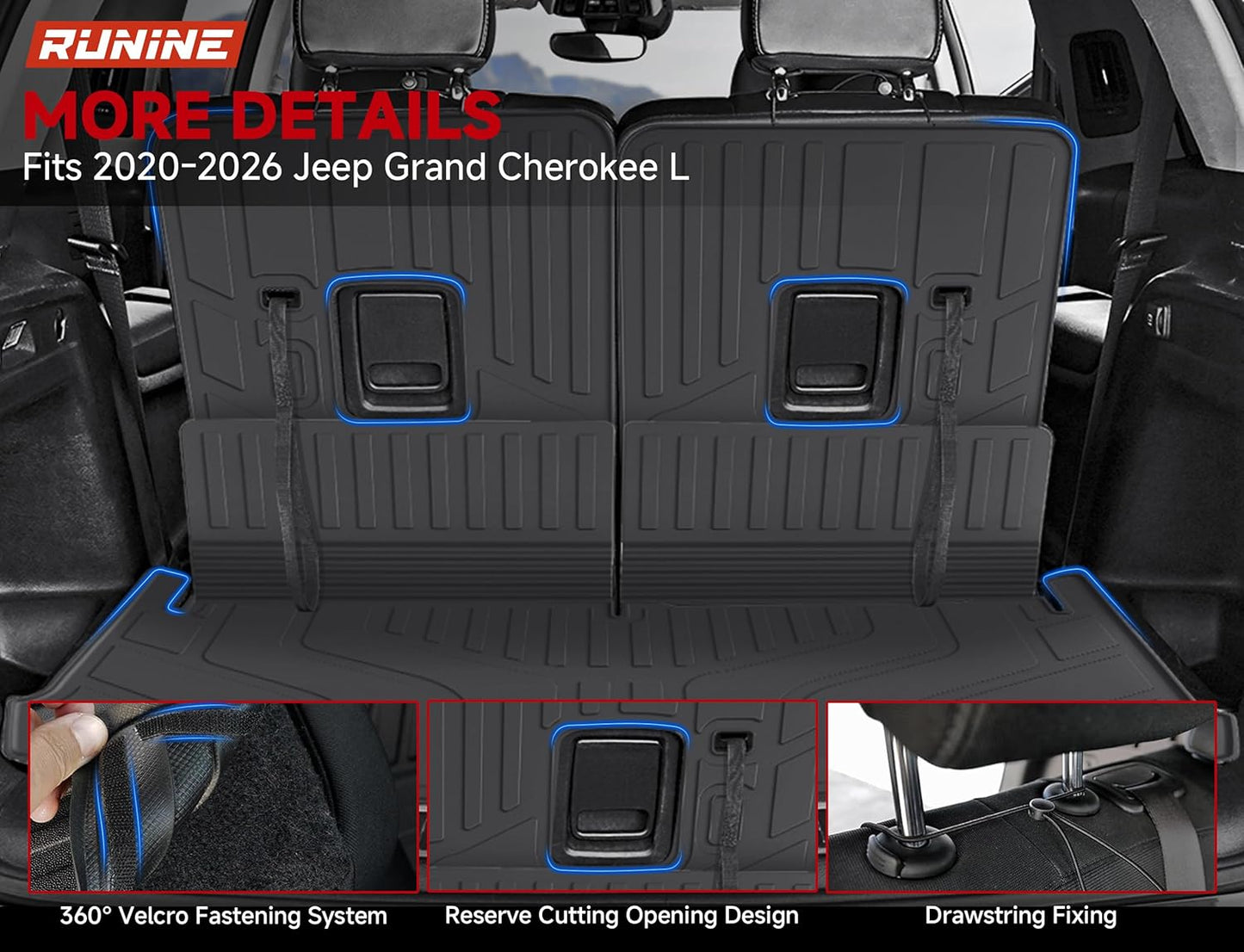Floor Mats Cargo Liner Fit for 2021-2026 Jeep Grand Cherokee L (Only for 6-Seater w/o 2nd Row Center Armrest), All Weather Car Floor Liners Trunk Cargo Liner Car Accessories