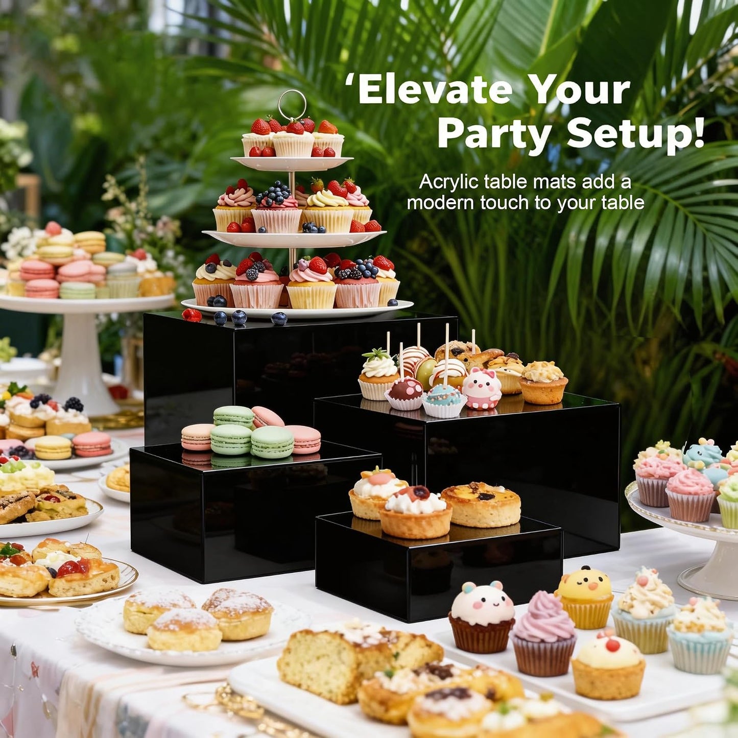 13.8" Extra Large White Risers, Large Size Acrylic Cube Display Nesting Risers, Food risers for buffet table, Black Risers for Catering Dessert Collectibles Jewelry Figures Show