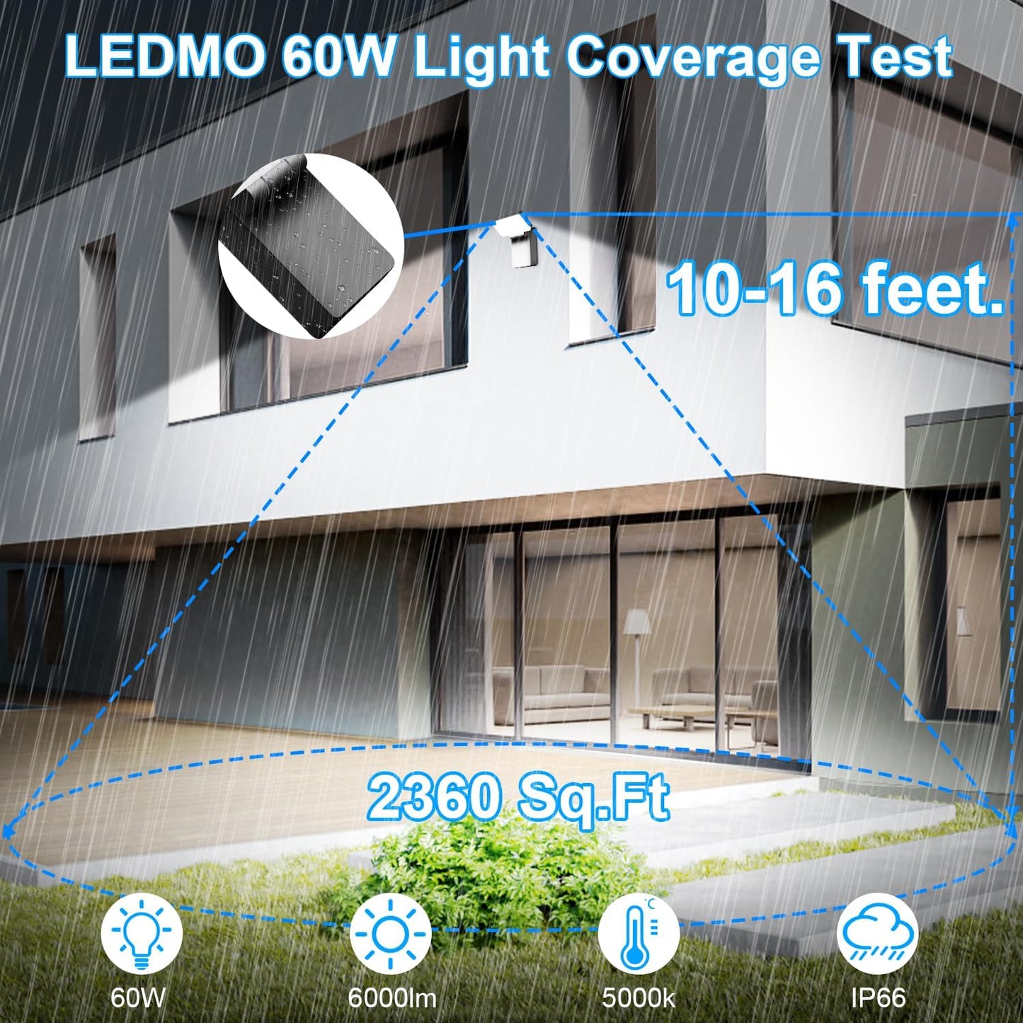 ledmo 60W LED Outdoor Wall Light Switch Control 360° Rotatable Head with 180° Tilt Modern Commercial Security Lights Exterior Rotate Freely Patio Lighting 5000k IP66 for Porch/Yard/Barn，8 Pack