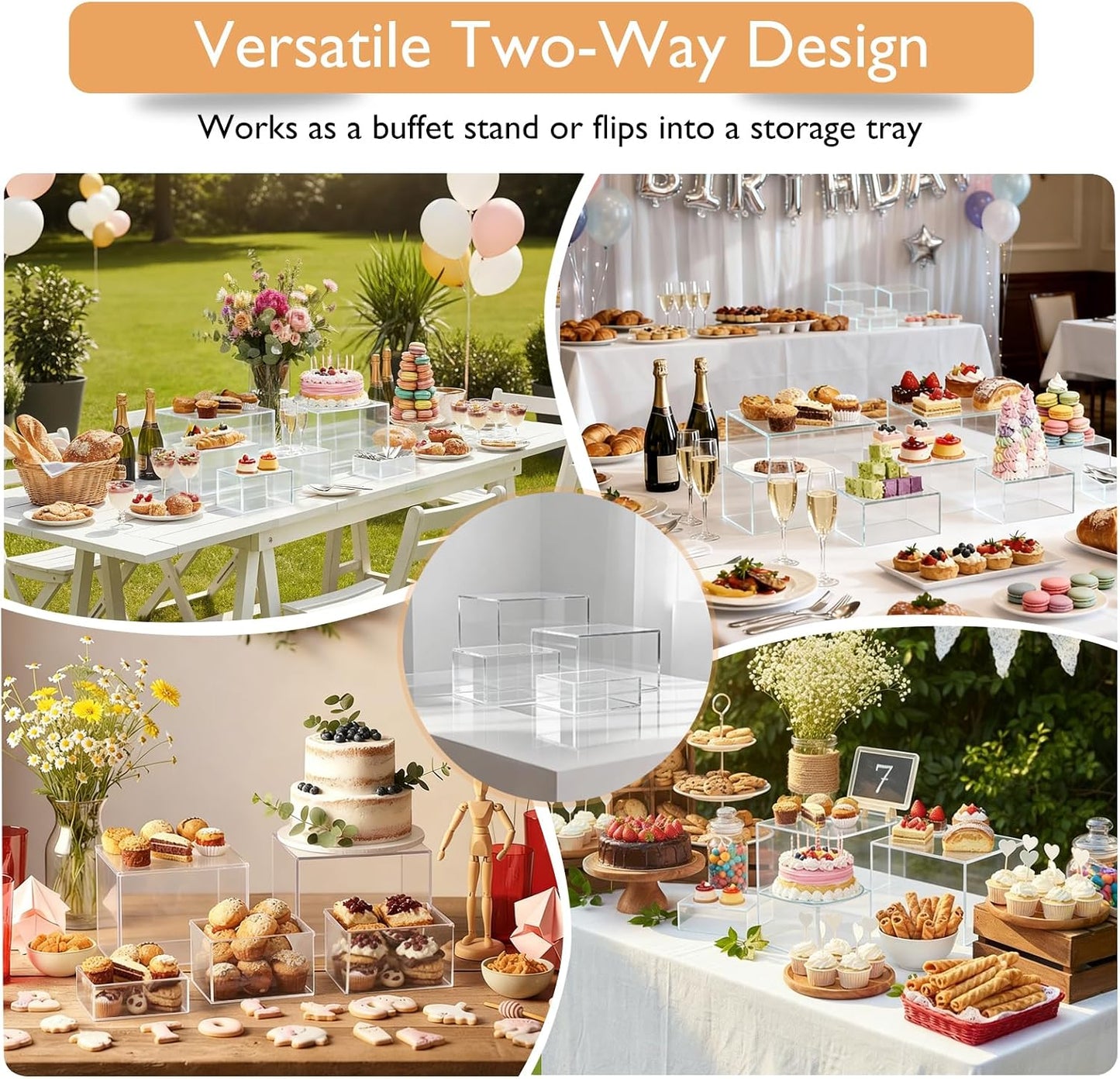 13.8" Extra Large White Risers, Large Size Acrylic Cube Display Nesting Risers, Food risers for buffet table, Transparent Risers for Catering Dessert Collectibles Jewelry Figures Show