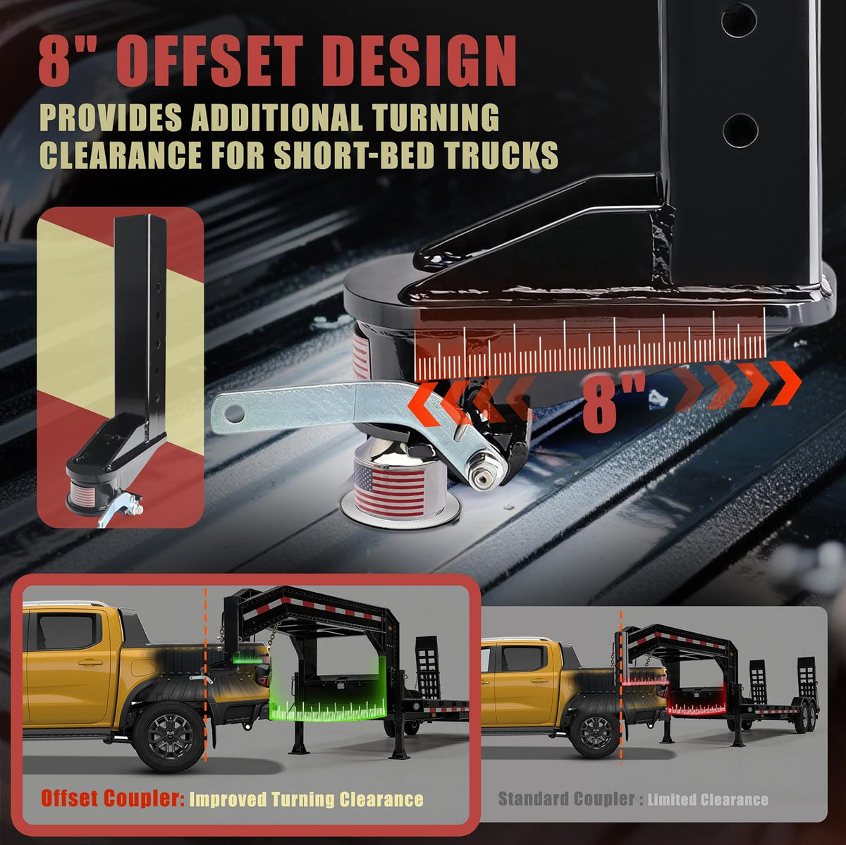 30K Adjustable 8 Inch Offset Gooseneck Trailer Coupler Square
