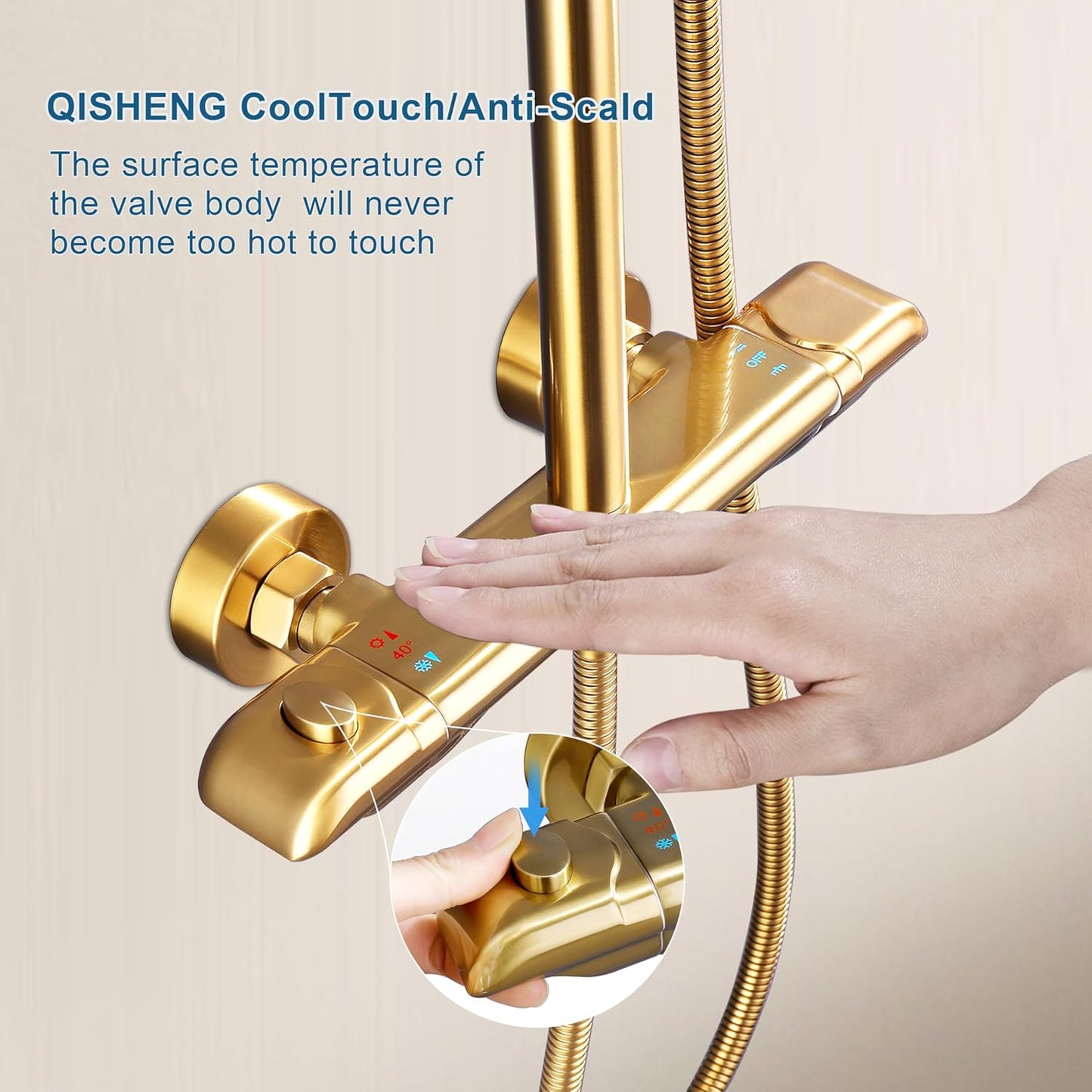 QISHENG Thermostatic Exposed Gold Shower System Wall-mounted Exposed Shower System Exposed Shower Faucets Sets