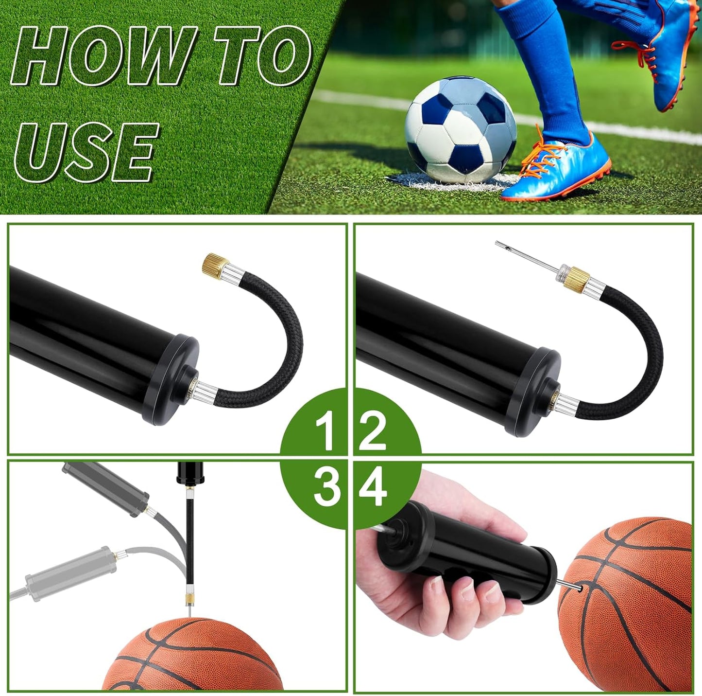 100 Sets Ball Pump Bulk for Sports Balls, Air Pump for Sports Balls Include Needle Nozzle Extension Hose Portable Hand Inflation Kit for Basketball Soccer Football Volleyball Balloon - Black