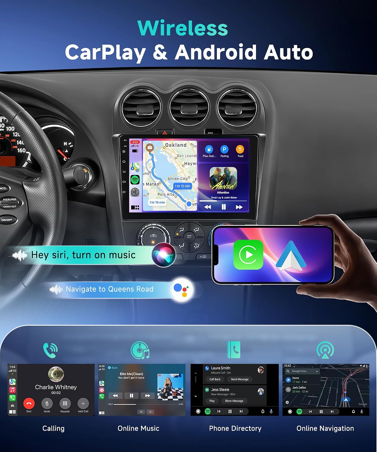 5Ghz WiFi Android 15 Car Radio for Nissan Altima 2008-2012 (Manual A/C) with 9" IPS 1280 * 720 HD Touch Screen Wireless CarPlay & Android Auto Bluetooth 5.0 GPS SWC FM RDS Backup Camera
