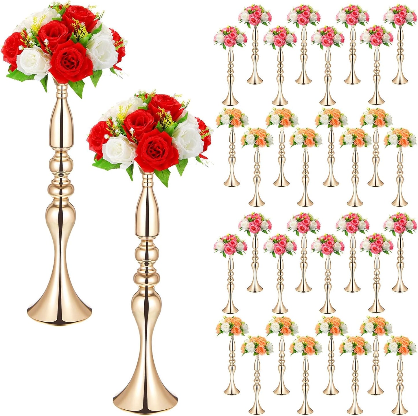 Rtteri 36 Pcs Gold Wedding Centerpiece Table Decoration 20 Inch Tall Metal Flower Stand Wedding Flower Vase Centerpieces for Reception Flower