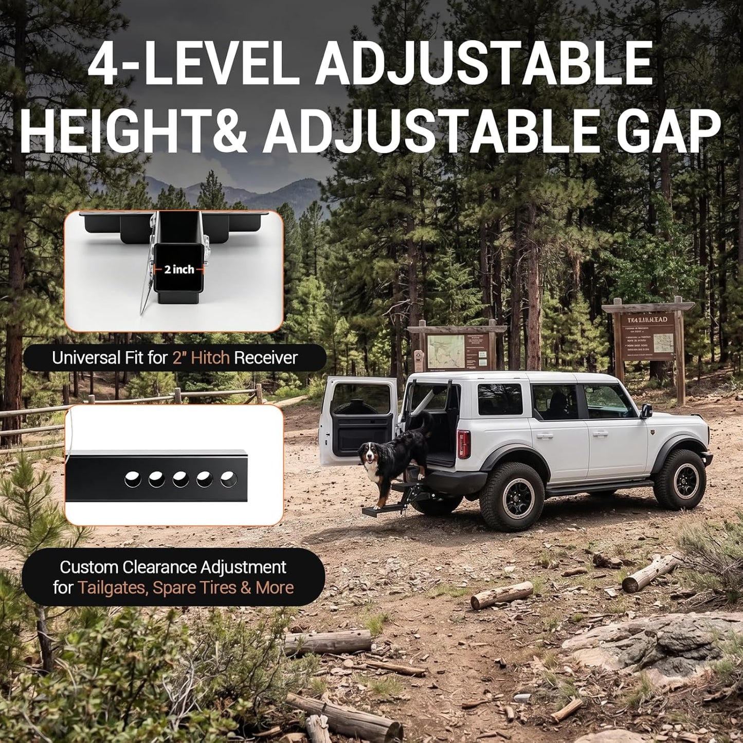 Anti-Loss Pin Hitch Step - Folding Truck Step with Safety Strap for 2" Receiver, 4-Level Adjustable Height Bumper Step for RV Trailer Pickup SUV Camper Van Access