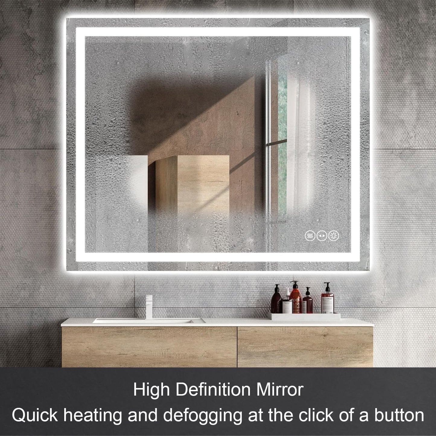 LED Bathroom Mirror 36 x 30 Inch Anti-Fog Bathroom Mirror with Led Illuminated Mirror, Wall Mounted Lighted Vanity Mirrors for