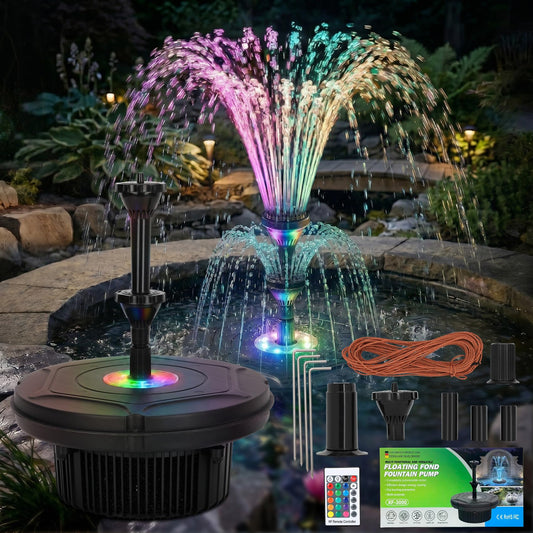 Pond Fountain Aerator with RGB Lights, 792GPH 45W Floating Pool Fountain with 3 Nozzles, 24 Color RGB Lights, Built-in Filter Sponge & Basket, All Accessories Included for Outdoor Garden Pond