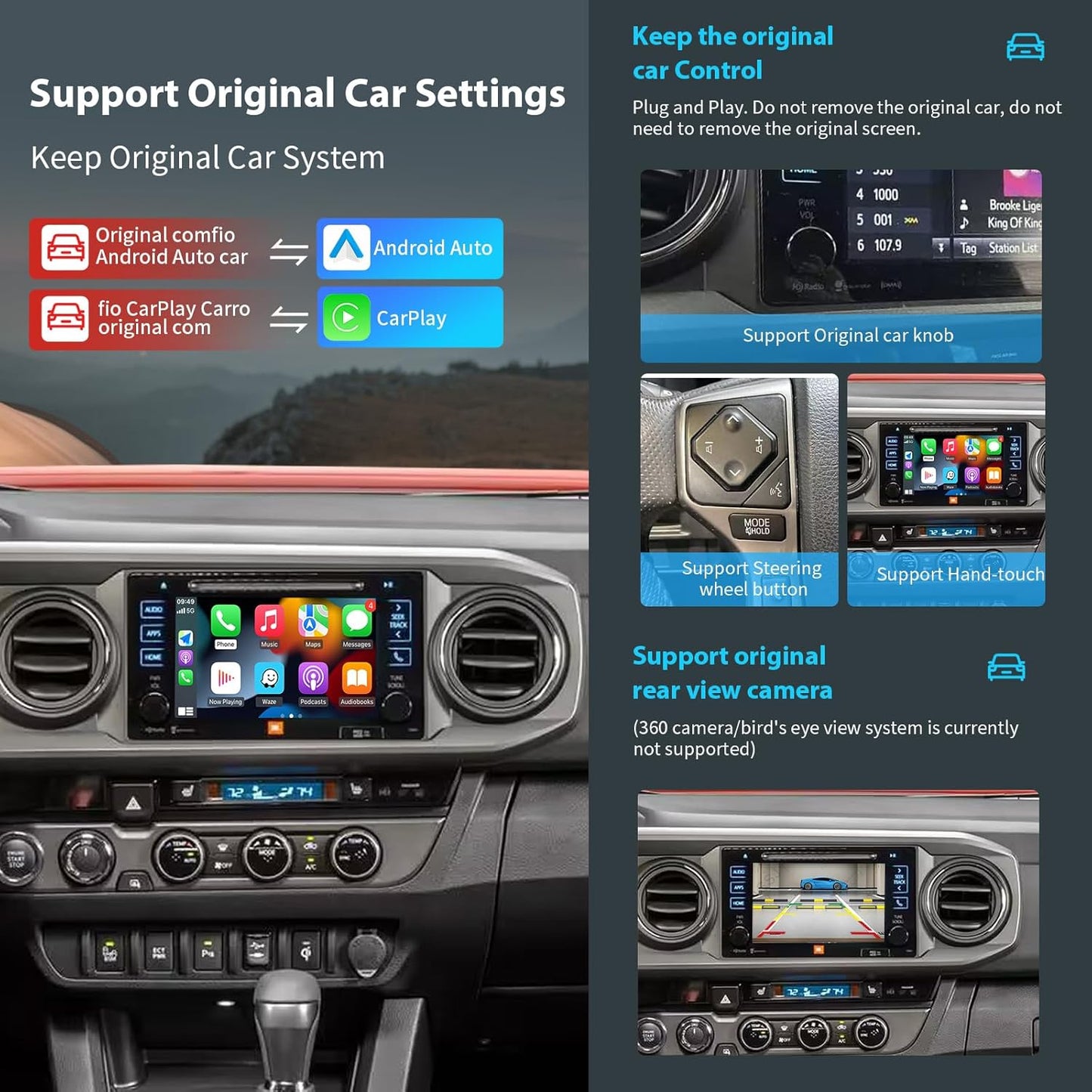 Wireless Carplay/Android Auto for Toyota Entune2.0 & Touch2 2014-2019 Retrofit Kit 2026 New Version Decoder Fits for Corolla/RAV4/Highlander/Tacoma/Tundra/Camry/Avalon/Prius/CH-R/Sienna/Camry