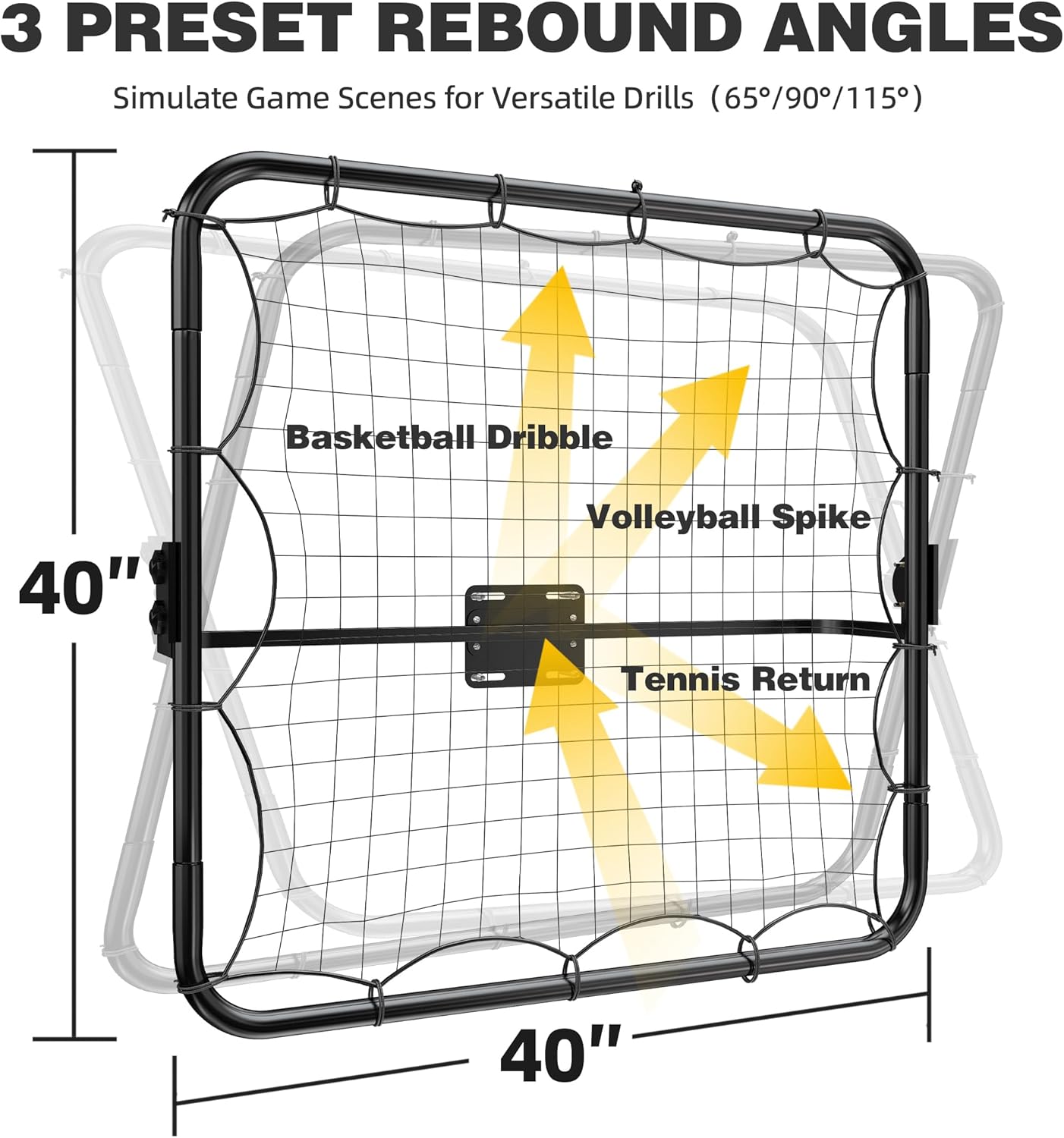 MR Basketball Rebounder 40”x40”, Adjustable Passback Net, Multi-Sport Training Rebound Net, Ball Return System Set up on 2''~6'' Pole for Basketball, Volleyball, Tennis, Pickleball, Baseball Practice