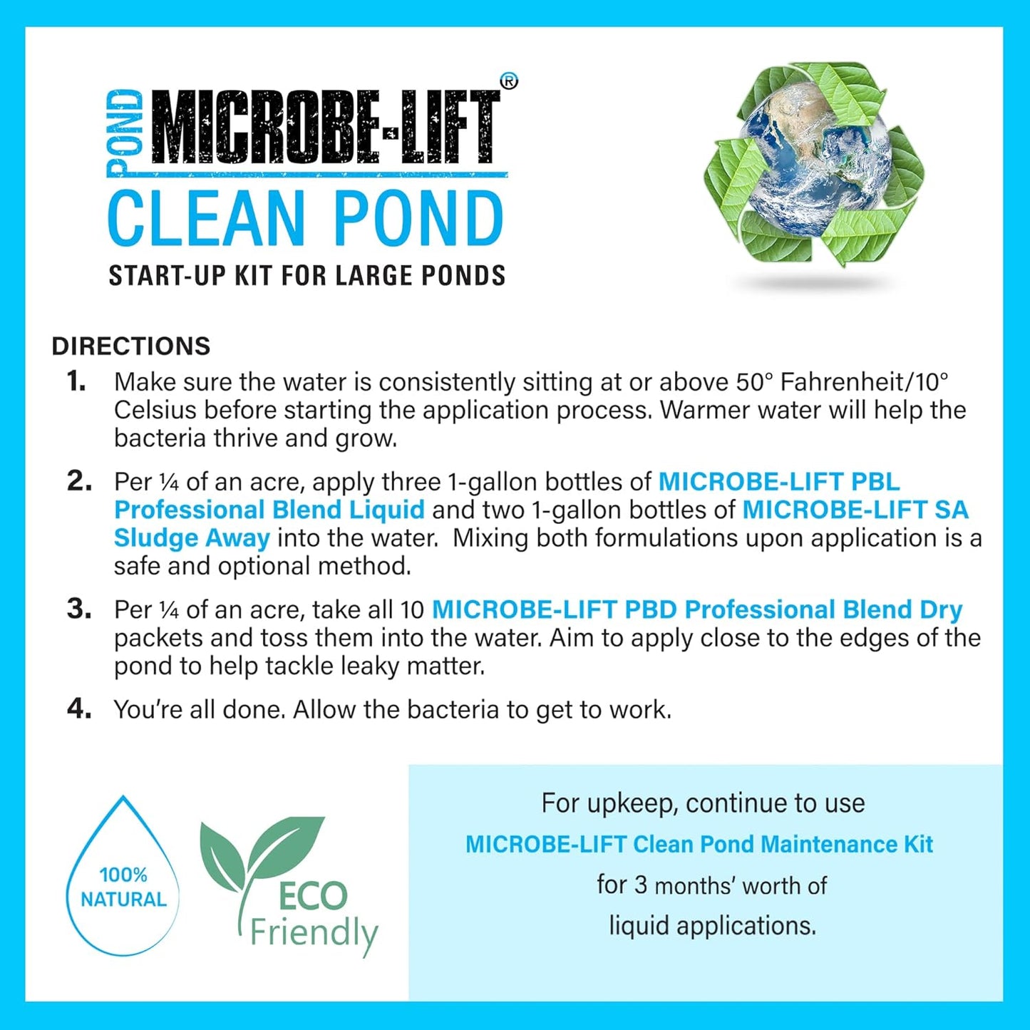 MICROBE-LIFT Clean Pond Kit, Cleans up to 1/4 Acre, Includes Professional Blend Water Clarifier Treatment, and Sludge-Away Sludge Remover to Maintain