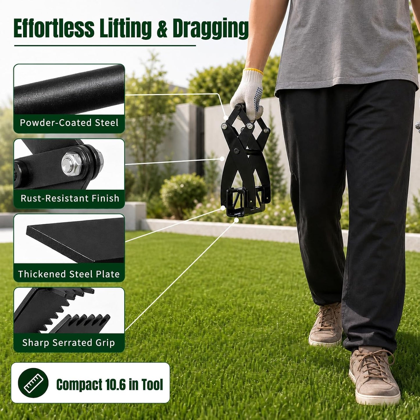 Heavy Duty Artificial Turf Gripper, Serrated Grass Stretcher | Serrated Jaw Pull Tool, Rustproof Cold Rolled Steel Turf Installation Puller for Landscaping, Patio, Backyard & Soccer Field