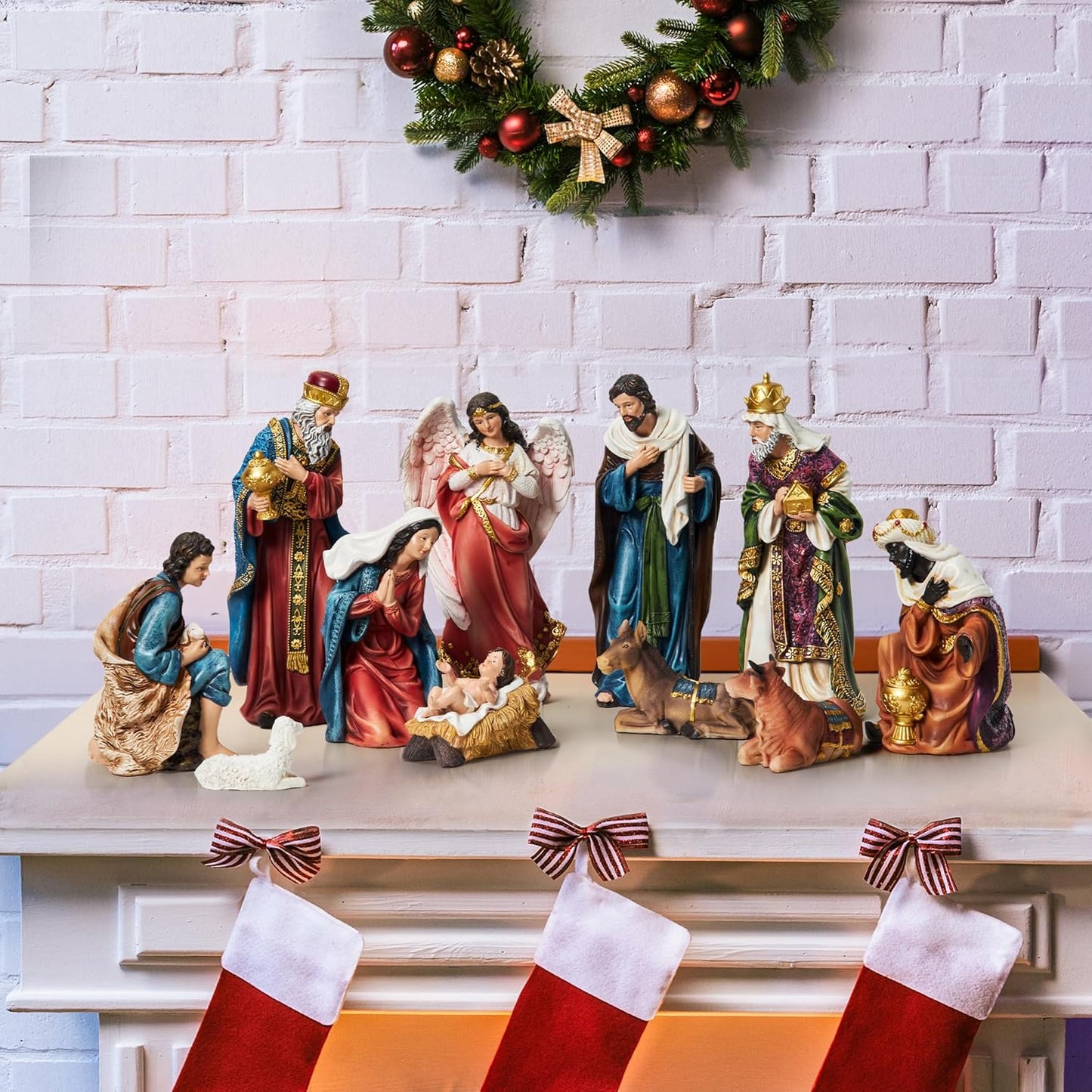 GIFTONE Nativity Sets for Christmas Indoor 9.8 Inch Tall Set of 13 Pieces Nativity Scene Tabletop Resin Decorations Home Holiday Decor Religious