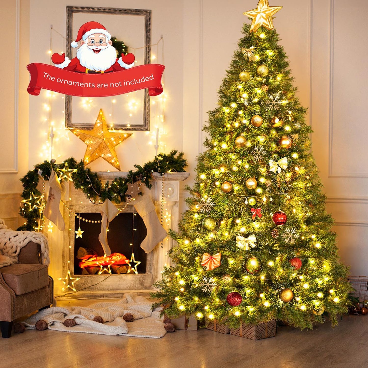 7.5 ft Artificial Christmas Tree with 1300 PVC Branch Tips, Holiday Xmas Tree with Foldable Base and Easy Assembly, Indoor Christmas Trees for Yard