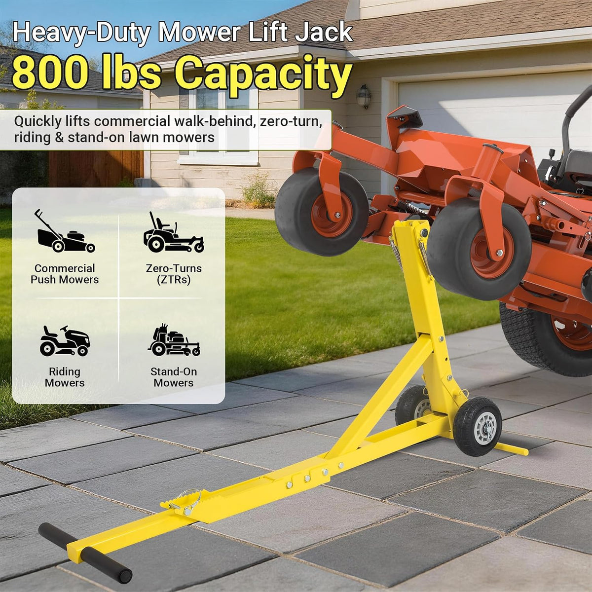 Lawn Mower Jack 800LBS, Zero Turn Mower Jack Lift w/Wheels yellow