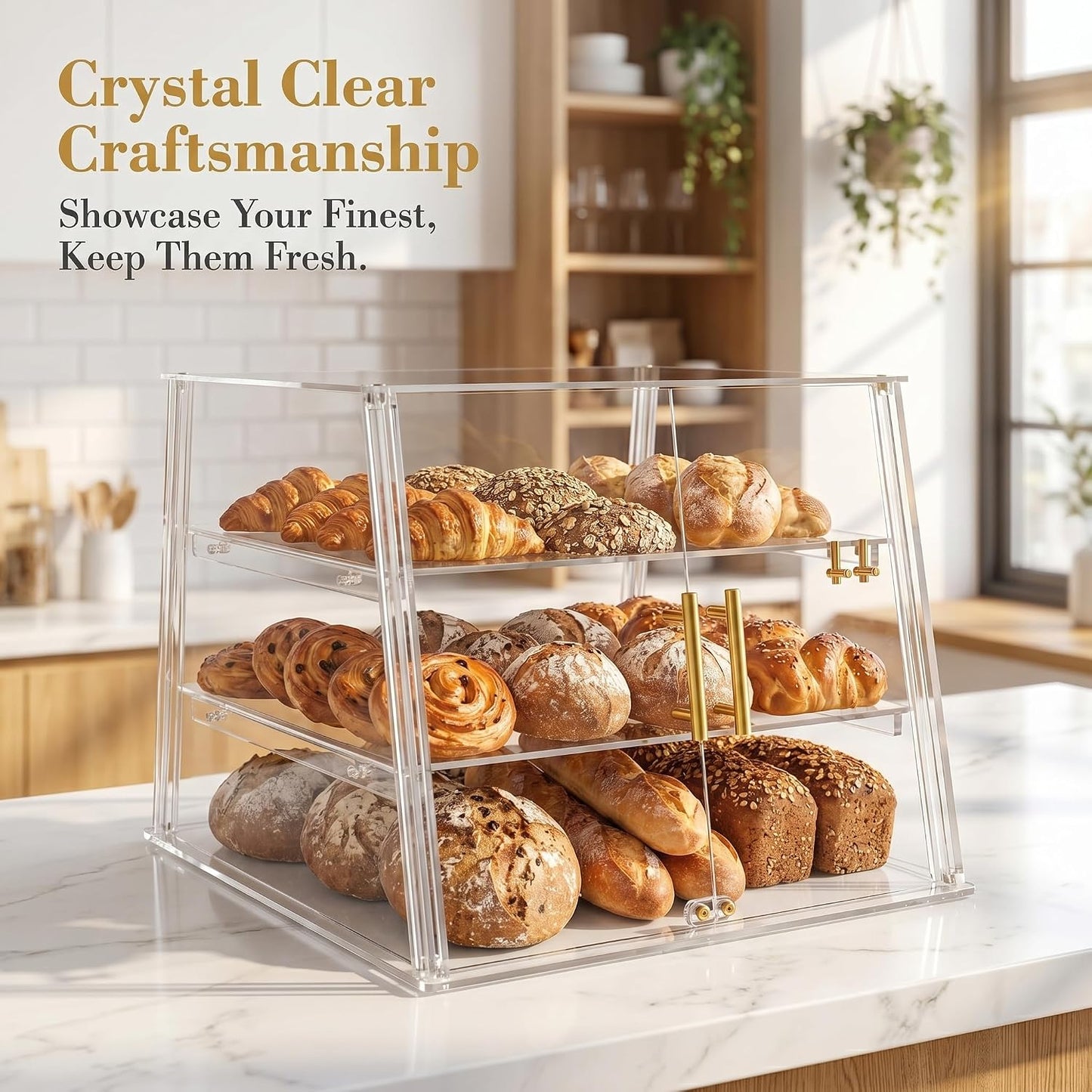 3-Tier Commercial Bakery Display Case with Removable Trays, 18.9" L x 17.8" W x 14.17" H Countertop Pastry Showcase, Clear Acrylic PETG Dessert Cabinet with Magnetic Doors for Donuts Cakes Cookies