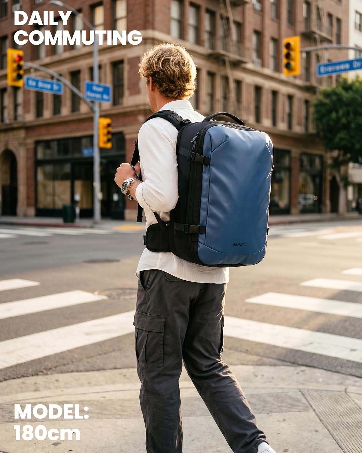 Fanwoli Travel Backpack with Vacuum System and Electric Air Pump, Vacuum Sealed Backpack for Traveling, Expandable Carry-on Travel Bag Ergonomic Lightweight Backpack with 17" Laptop Compartment Blue