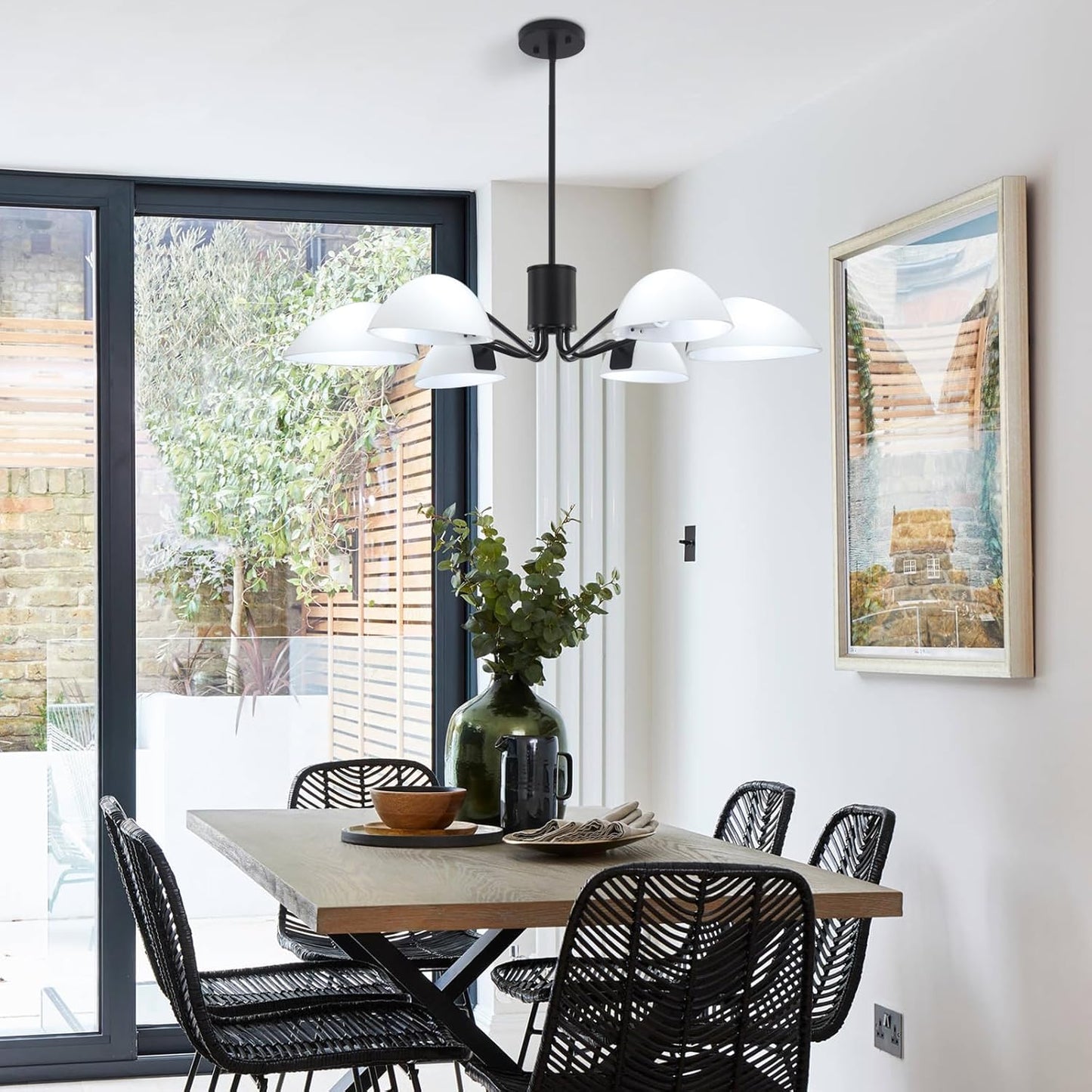 Black Chandeliers with Milk Glass Shades Modern Chandeliers for Dining Room Industrial 6 Light Pendant Light Fix