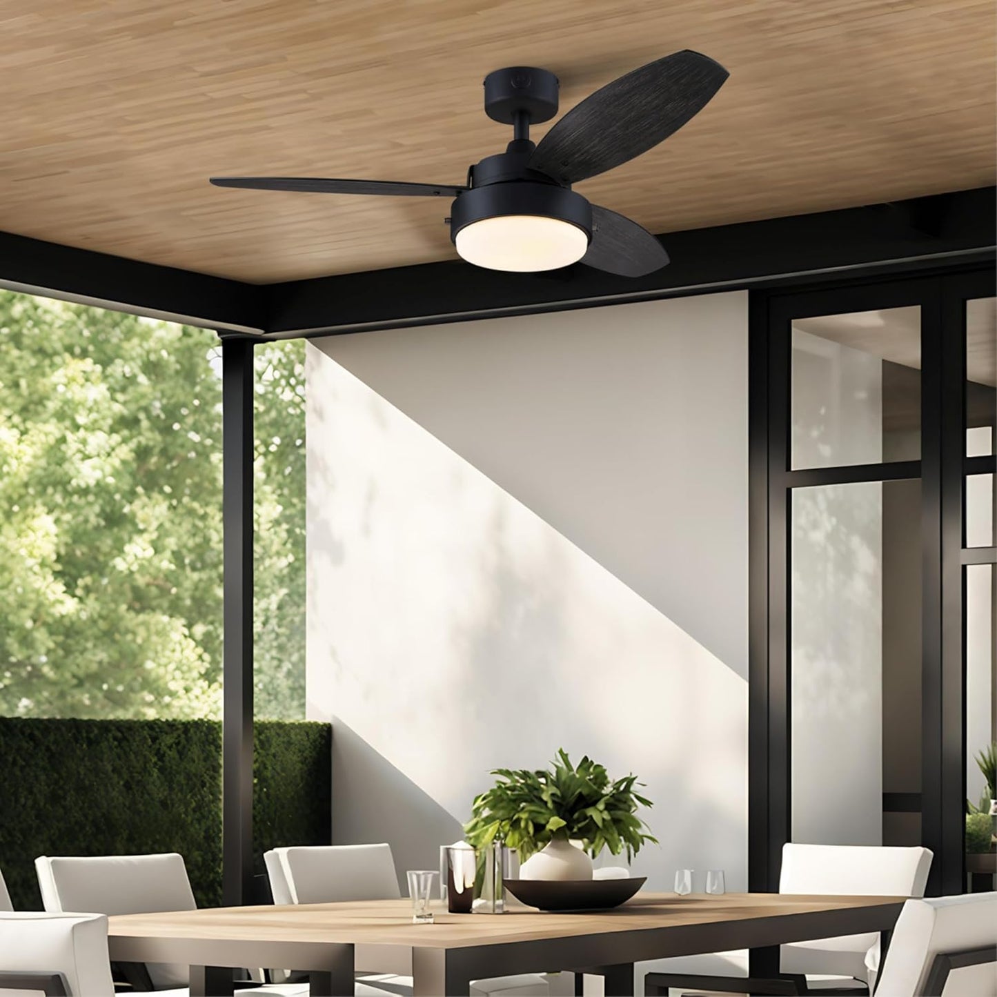 Westinghouse Lighting Alloy Contemporary Indoor/Outdoor Ceiling Fan, LED Light Fixture with Opal Frosted Glass, 42 Inch, Matte Black Finish