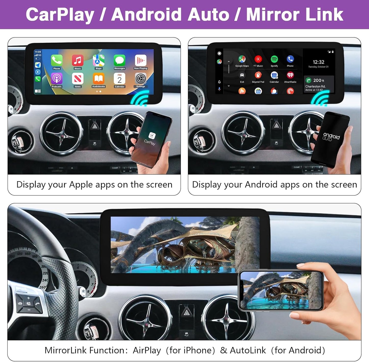 NINETOM 12.3 inch Touchscreen Wireless CarPlay Android Auto Multimedia Car Radio Receiver for Mercedes Benz GLK Class X204 GLK250 GLK300 GLK350