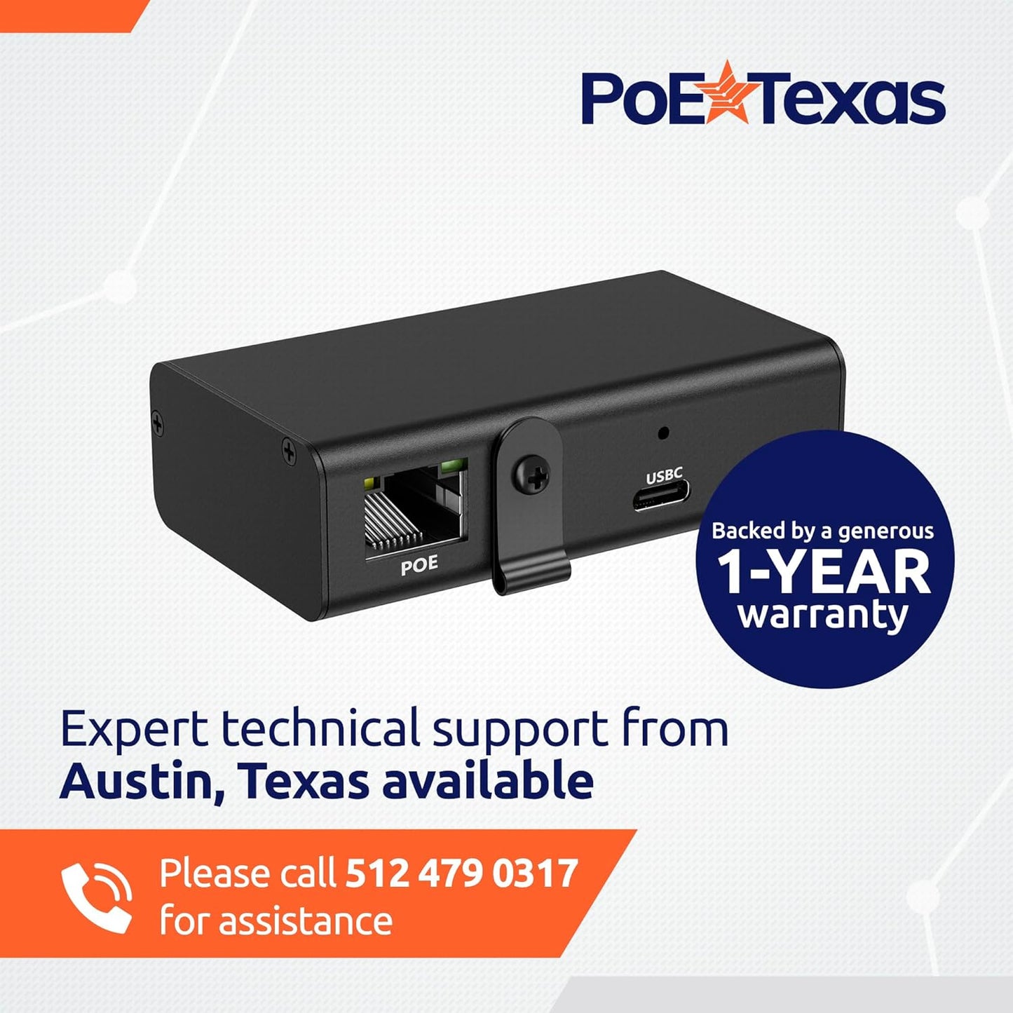 PoE Texas Gigabit PoE+ (802.3at) to USB-C 3.0 Power + Data Delivery w/ 25 Watt Output - Power over Ethernet Active PoE Adapter to USB-C for iPad Pro