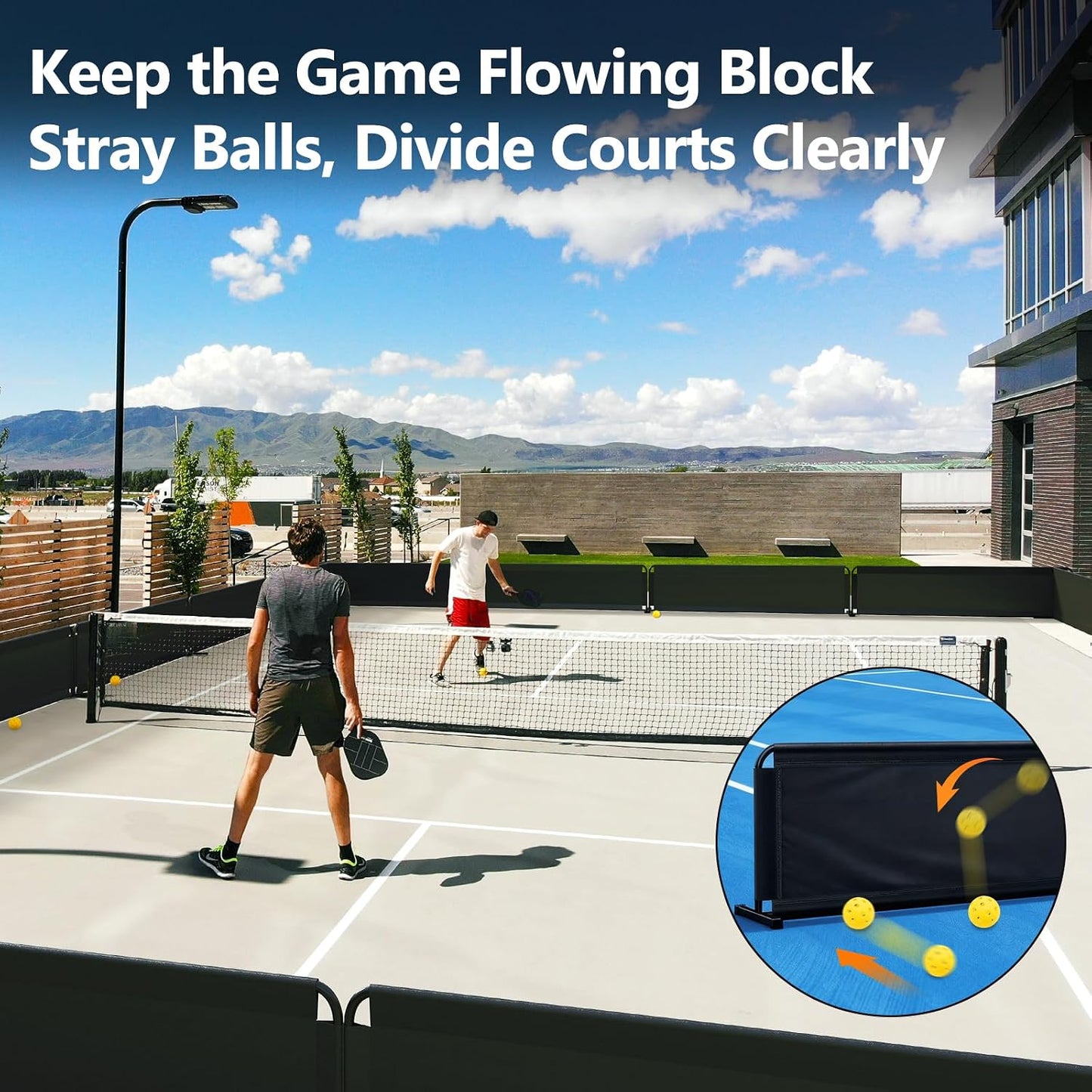 Pickleball Court Dividers, 3 Extra-Large Ball Barrier Panels-10×2.5 ft Each, Portable Pickleball Baffle Barrier to Block Stray Balls, Pickleball Field Fence (Upgrade All-Black, 3)