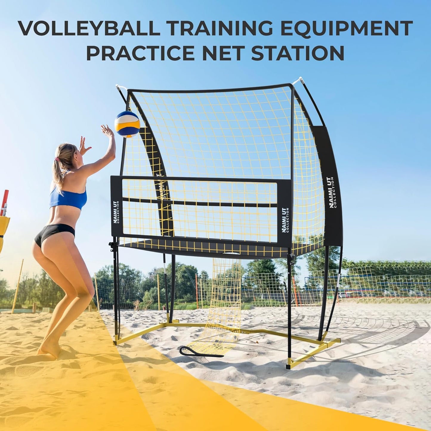 Volleyball Practice Equipment Training Net Station; Portable Indoor/Outdoor Volleyball Net; Adjustable Spike Training Equipment; Improve Accuracy,