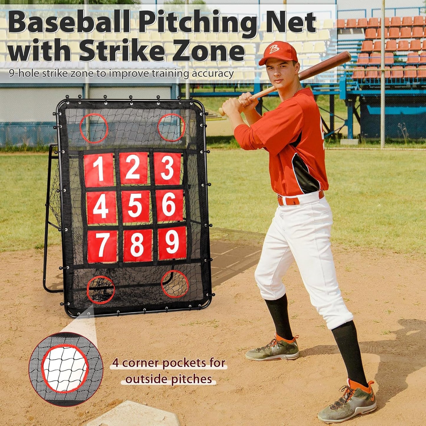 Baseball Pitching Net with Strike Zone, Portable Baseball Softball Net for Batting Pitching Hitting