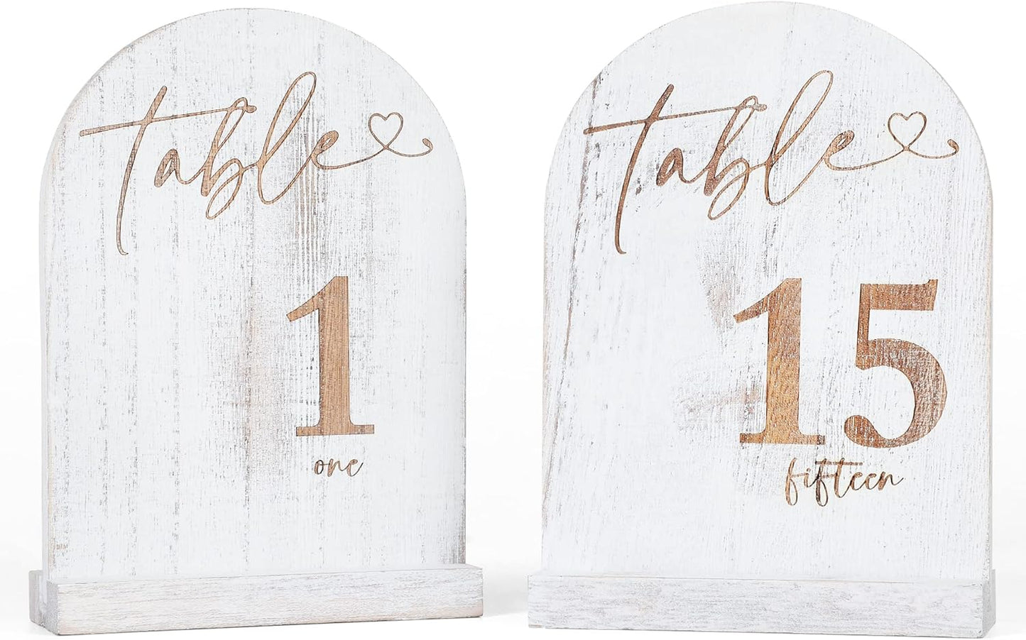 Asaultker 1-15 Wedding Table Numbers, Wooden Table Numbers, Double Sided Sign with Holder Base, Table Numbers for Wedding Reception and Party,