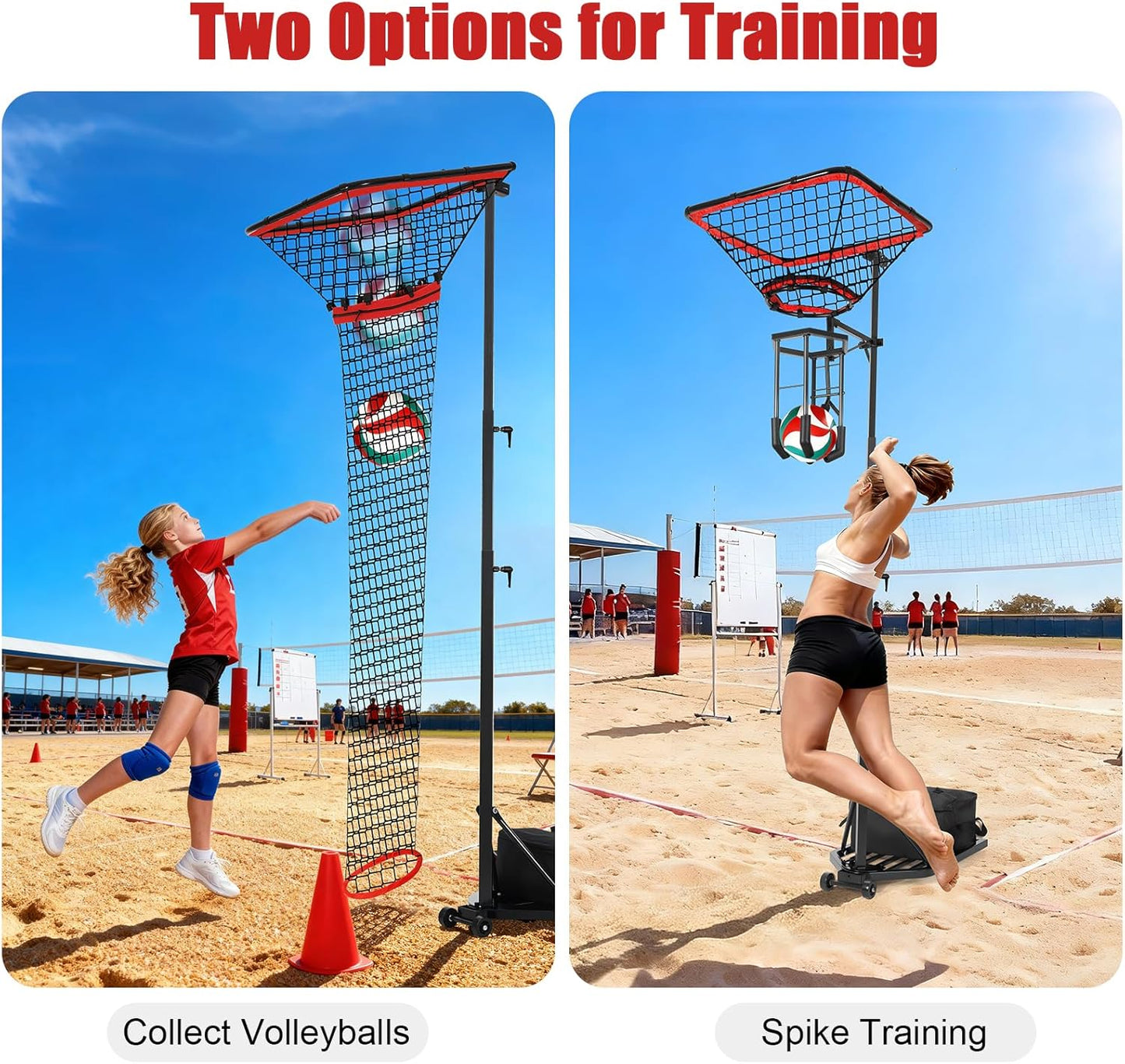 Volleyball Spiking & Setting Trainer, Adjustable Height 93"-126" Solo Practice Equipment, Heavy Duty 88LBS Sandbag Base with Transport Wheels for Indoor Outdoor Backyard Training
