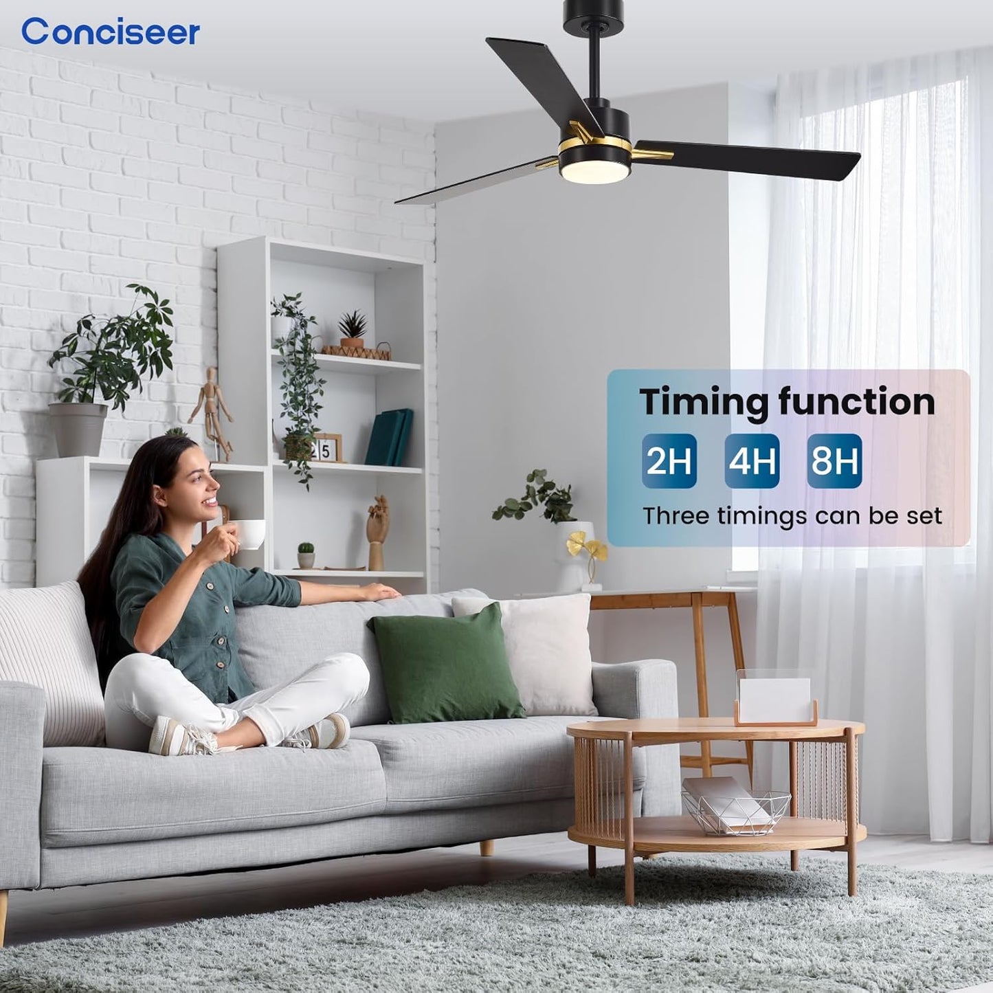 Conciseer Morden Ceiling Fans with Lights,52 inches Ceiling Fans with Remote for Bedroom Living Room Kitchen, 3 Blades 6 Speed Reversible Quiet DC