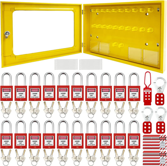 Lockout Tagout Station Metal Kit with Lock Out Tag Out Loto 4 Hasps,40 Tags,20 Locks with Number 1-20 (Big Metal Station)