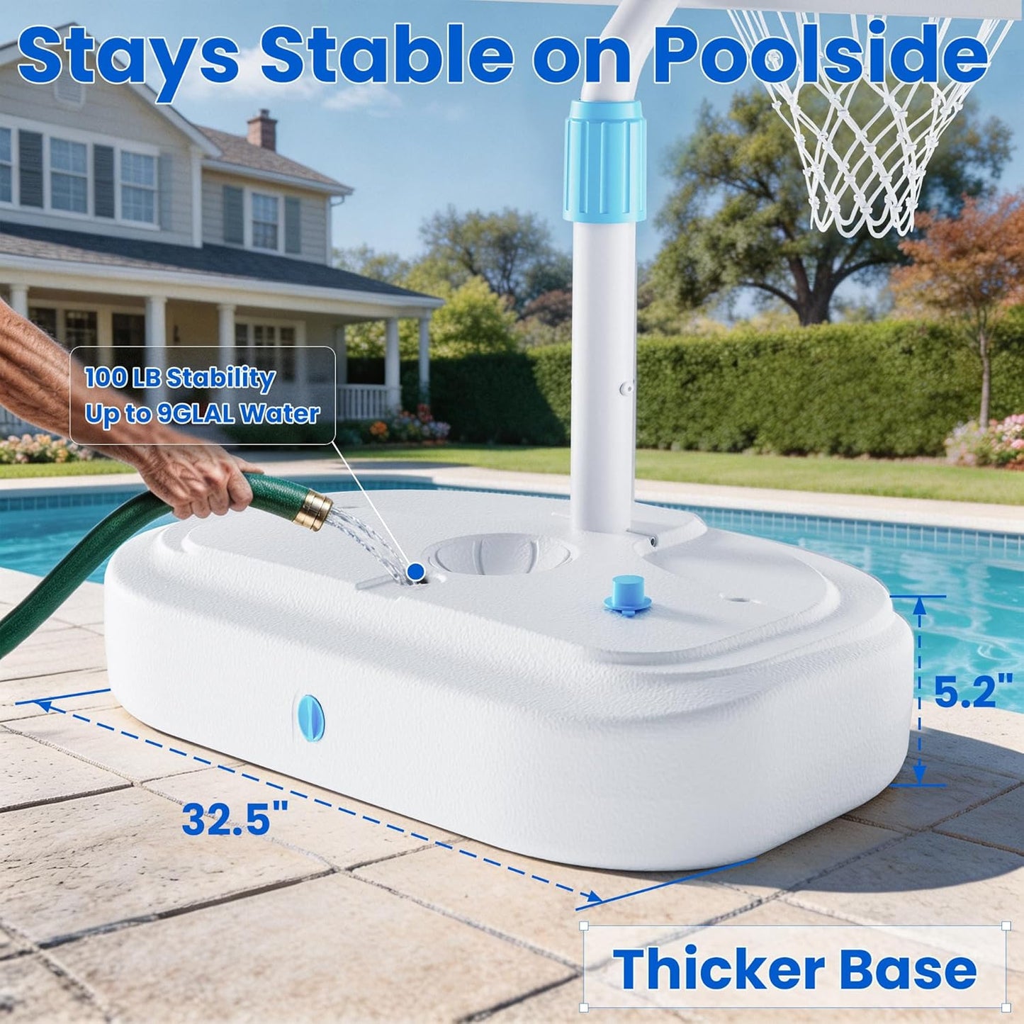 Pool Basketball Hoop (Includes 2 Balls and Pump), Stainless Steel Outdoor Pool Basketball Goal with Clear Backboard, Adjustable Height, Portable for Backyard, Family & Poolside Games